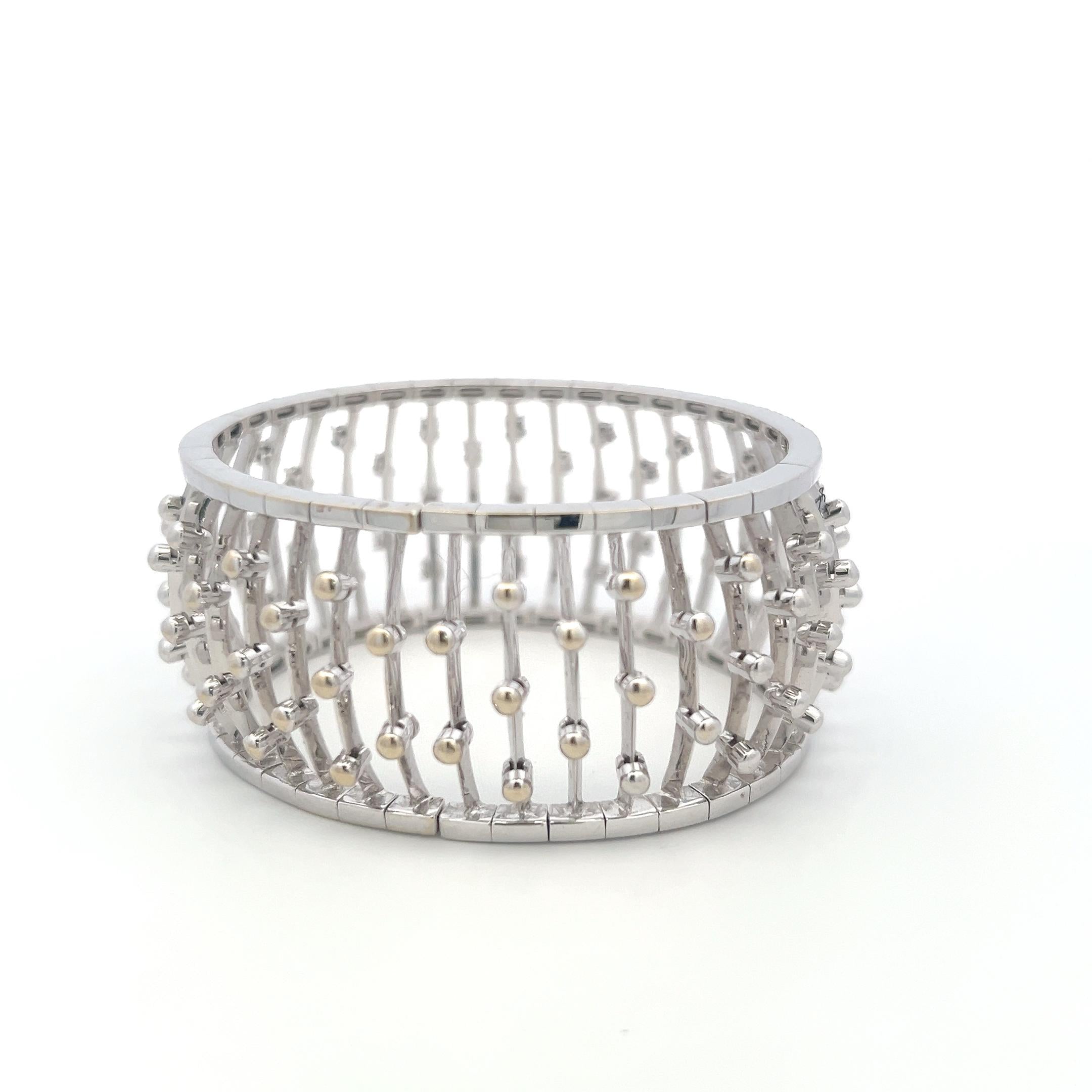 Vintage 18K White Gold Bangle Bracelet with 3.35 Carat Round H VS Diamonds