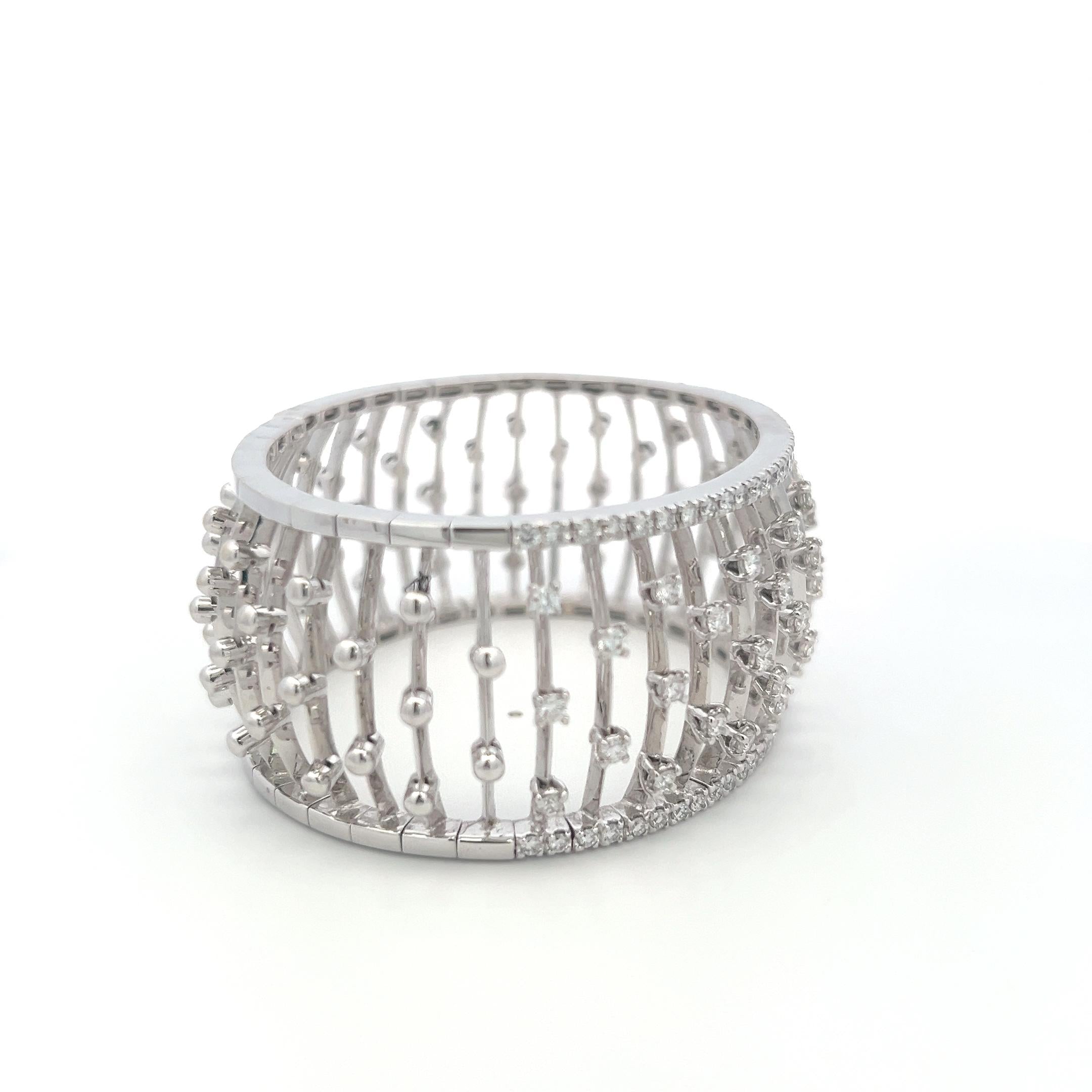 Vintage 18K White Gold Bangle Bracelet with 3.35 Carat Round H VS Diamonds