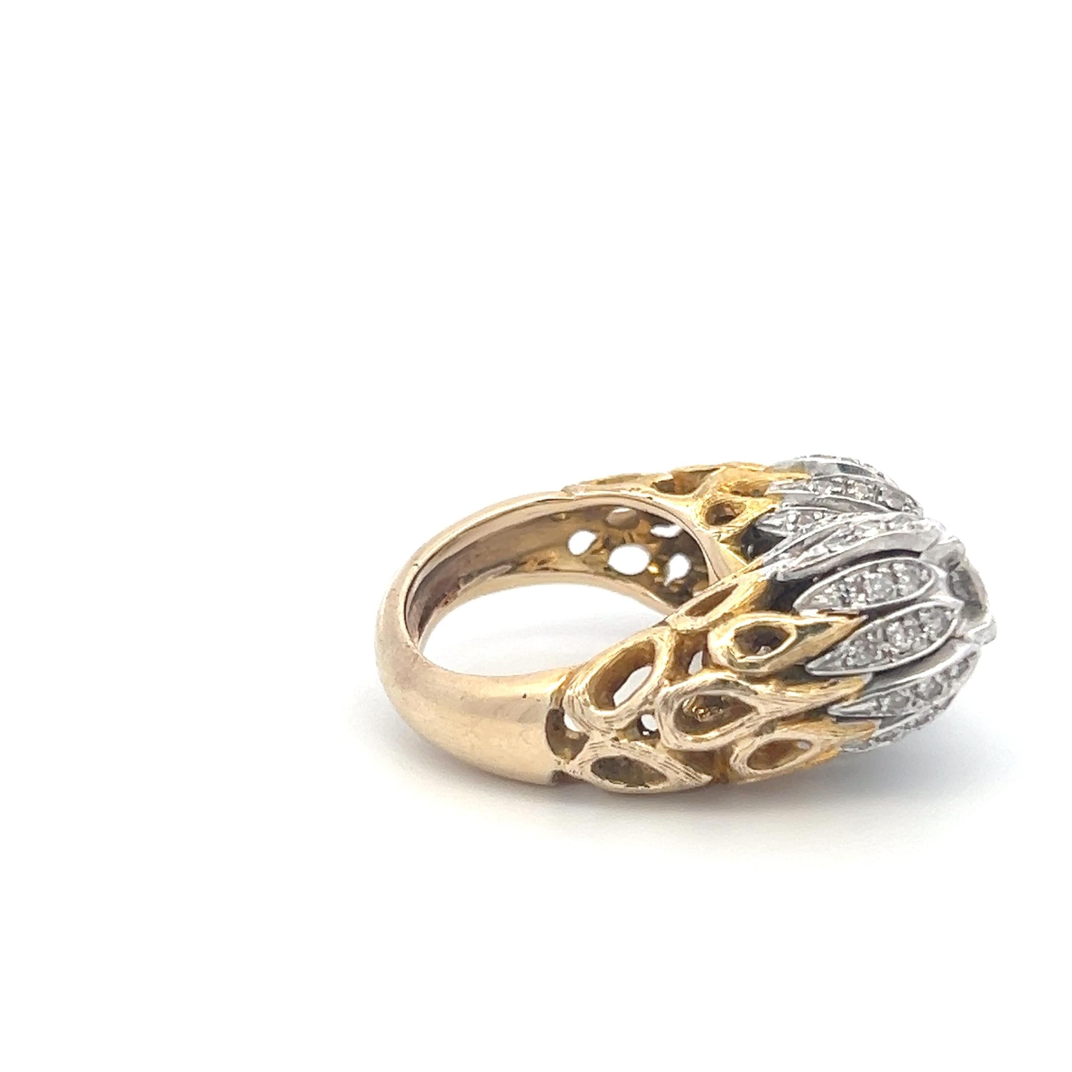 Vintage 18K Two Tone Gold Cocktail Ring with 1.79 Carat Round Diamonds Size 5.75