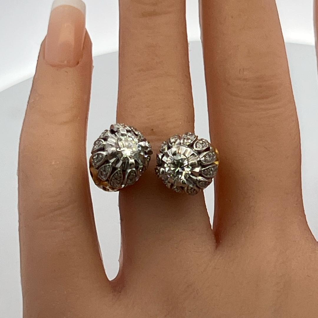 Vintage 18K Two Tone Gold Cocktail Ring with 1.79 Carat Round Diamonds Size 5.75