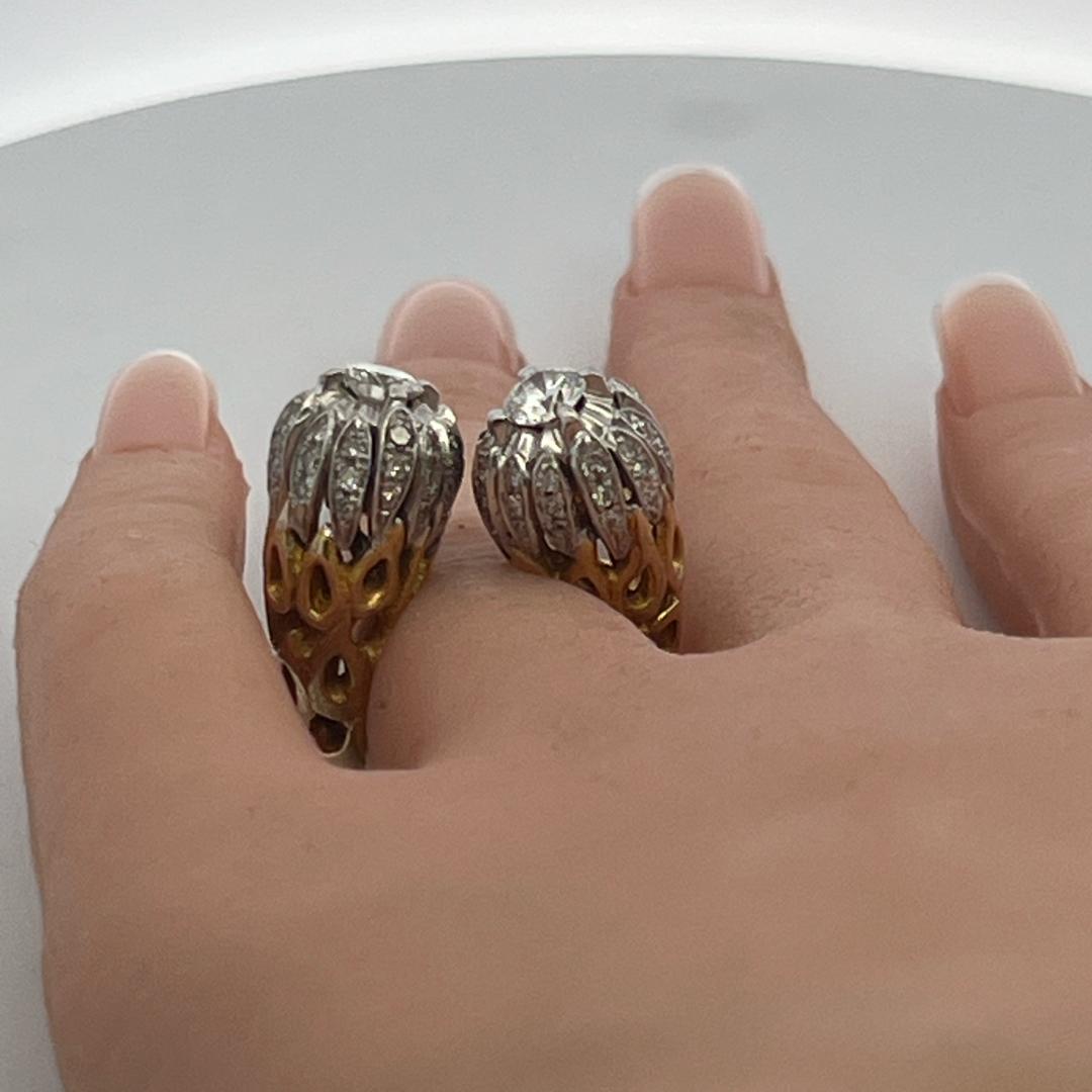 Vintage 18K Two Tone Gold Cocktail Ring with 1.79 Carat Round Diamonds Size 5.75