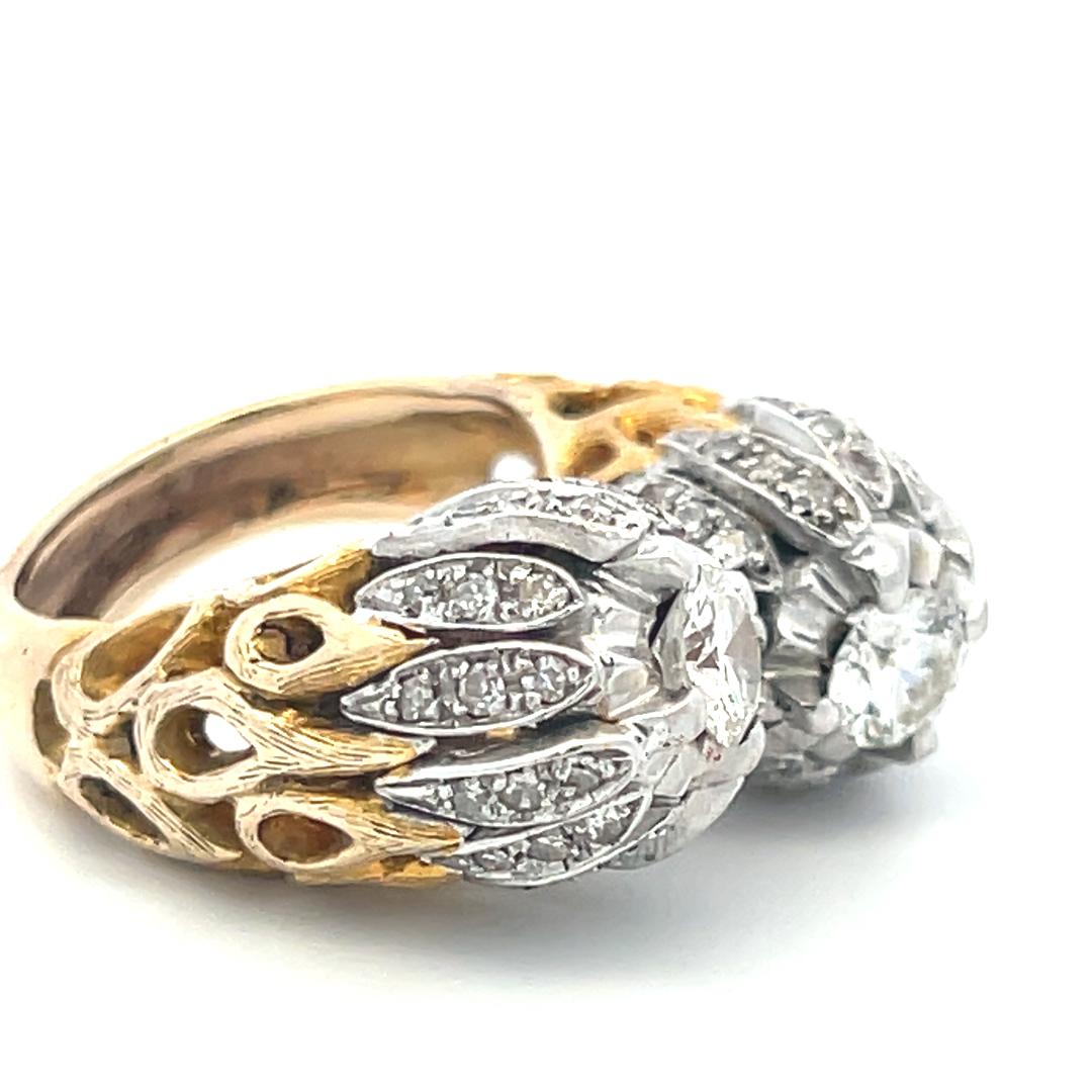 Vintage 18K Two Tone Gold Cocktail Ring with 1.79 Carat Round Diamonds Size 5.75