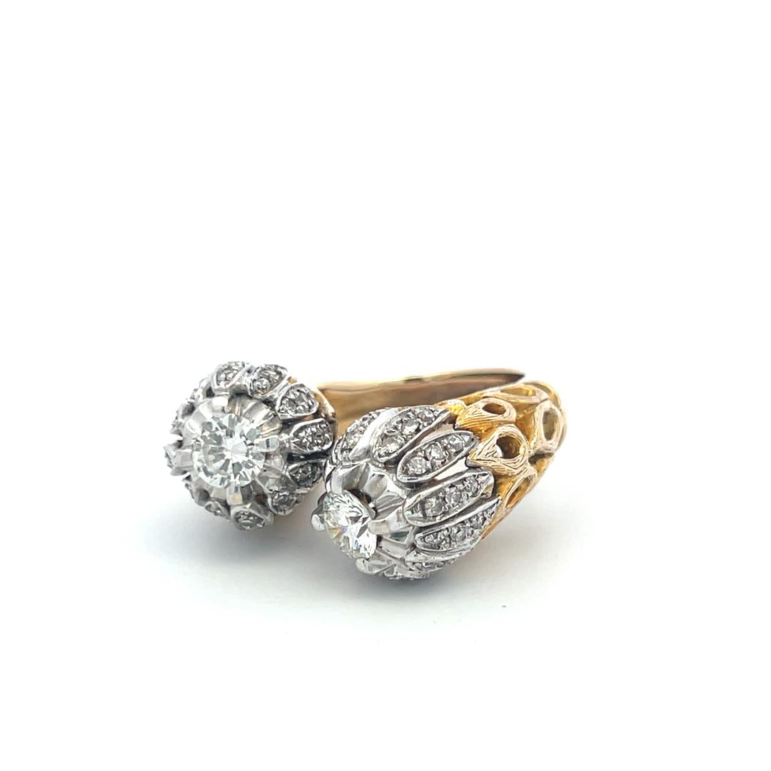 Vintage 18K Two Tone Gold Cocktail Ring with 1.79 Carat Round Diamonds Size 5.75