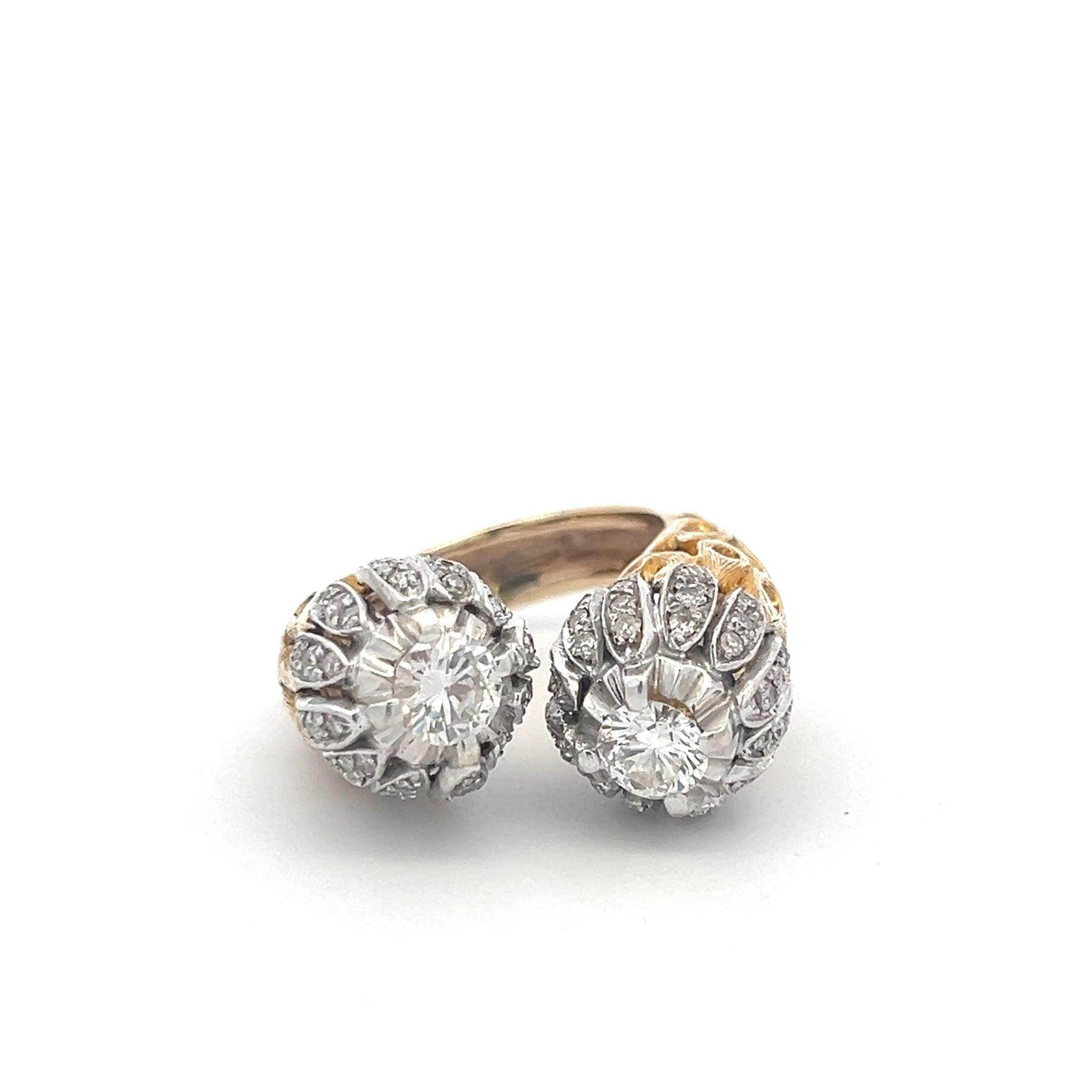 Vintage 18K Two Tone Gold Cocktail Ring with 1.79 Carat Round Diamonds Size 5.75