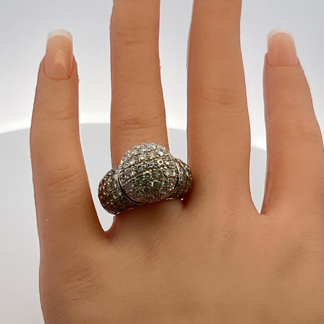 Estate 18K White Gold Cocktail Ring with 5.81 Carat Round Diamonds Size 8