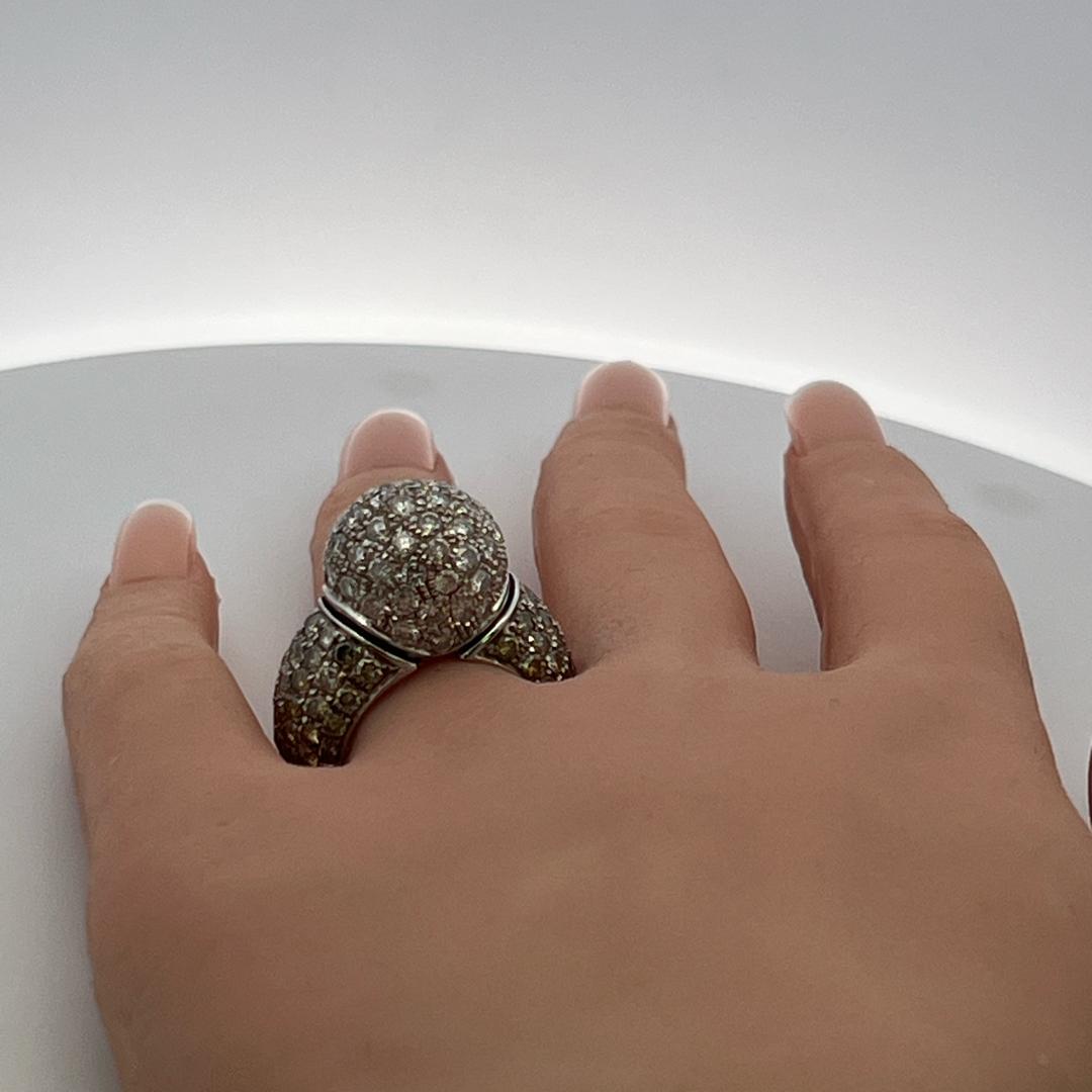 Estate 18K White Gold Cocktail Ring with 5.81 Carat Round Diamonds Size 8