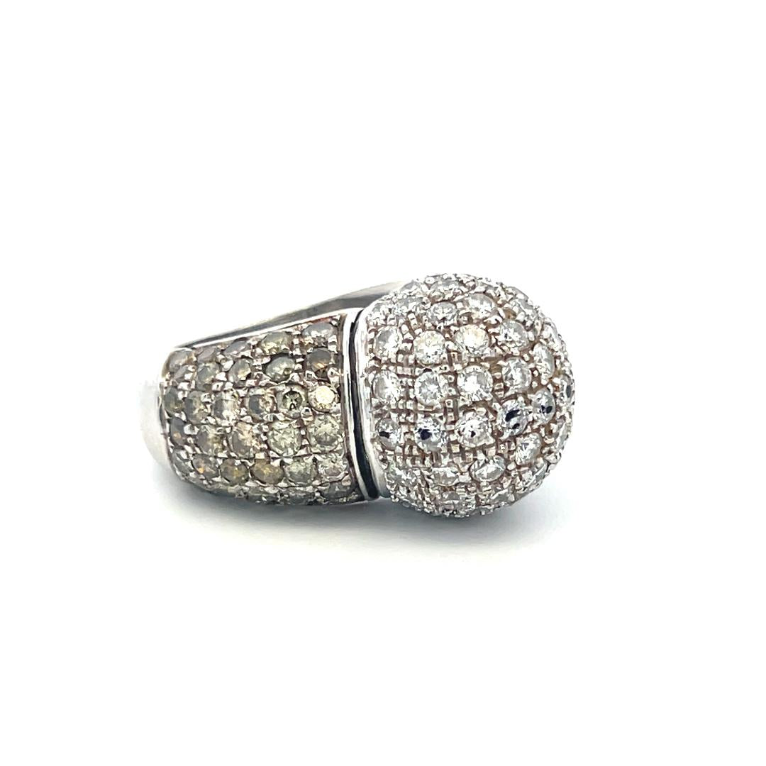 Estate 18K White Gold Cocktail Ring with 5.81 Carat Round Diamonds Size 8