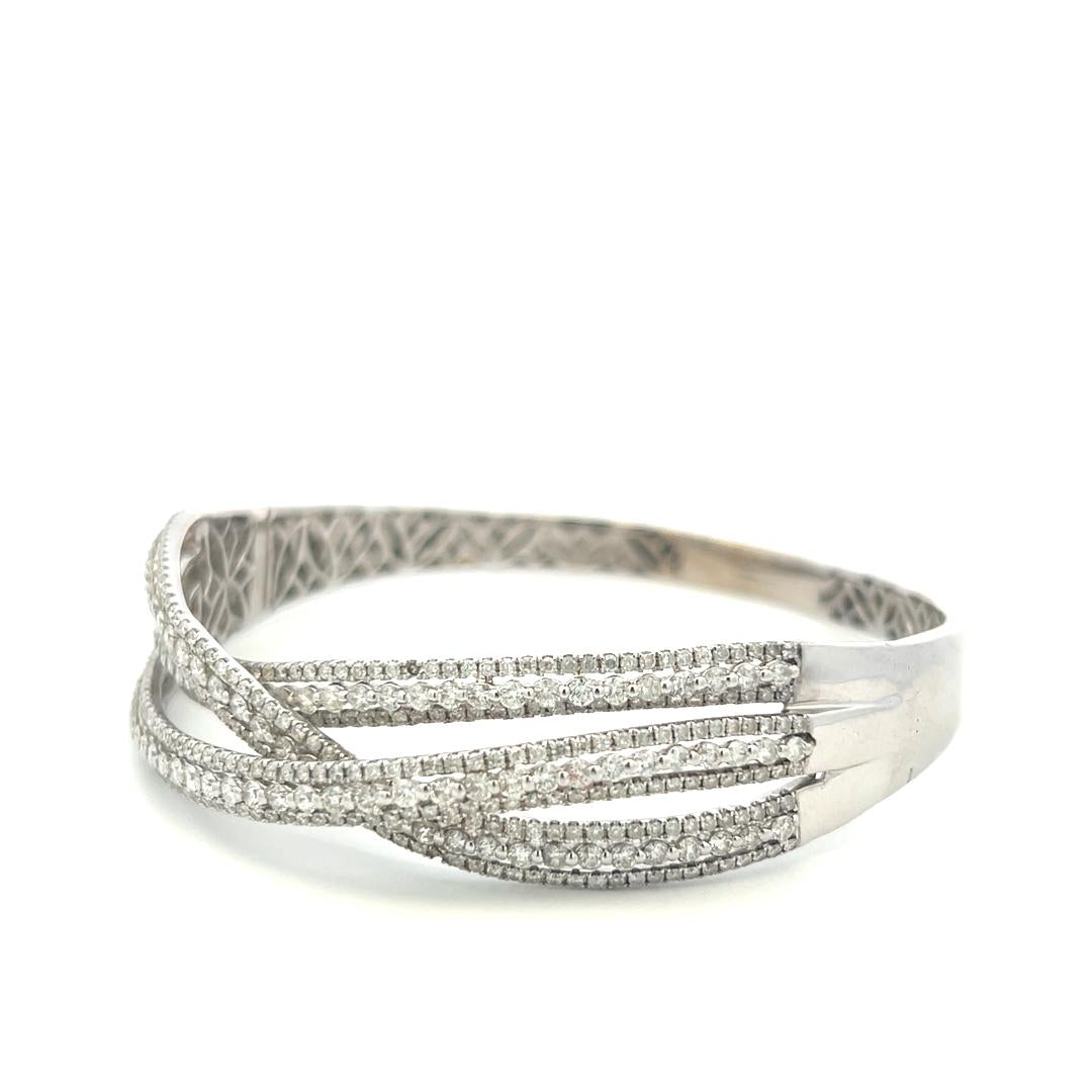 14K White Gold Bangle Bracelet with 5.24 Carat Round H-SI Diamonds Size 8