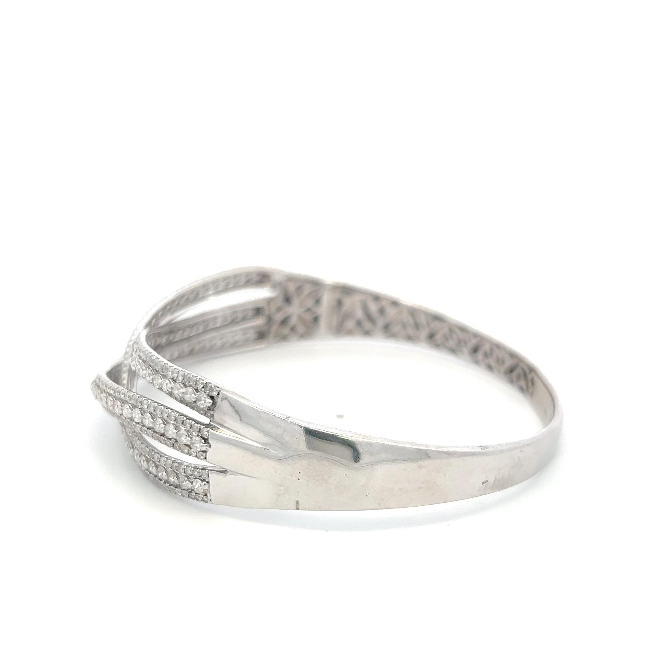 14K White Gold Bangle Bracelet with 5.24 Carat Round H-SI Diamonds Size 8