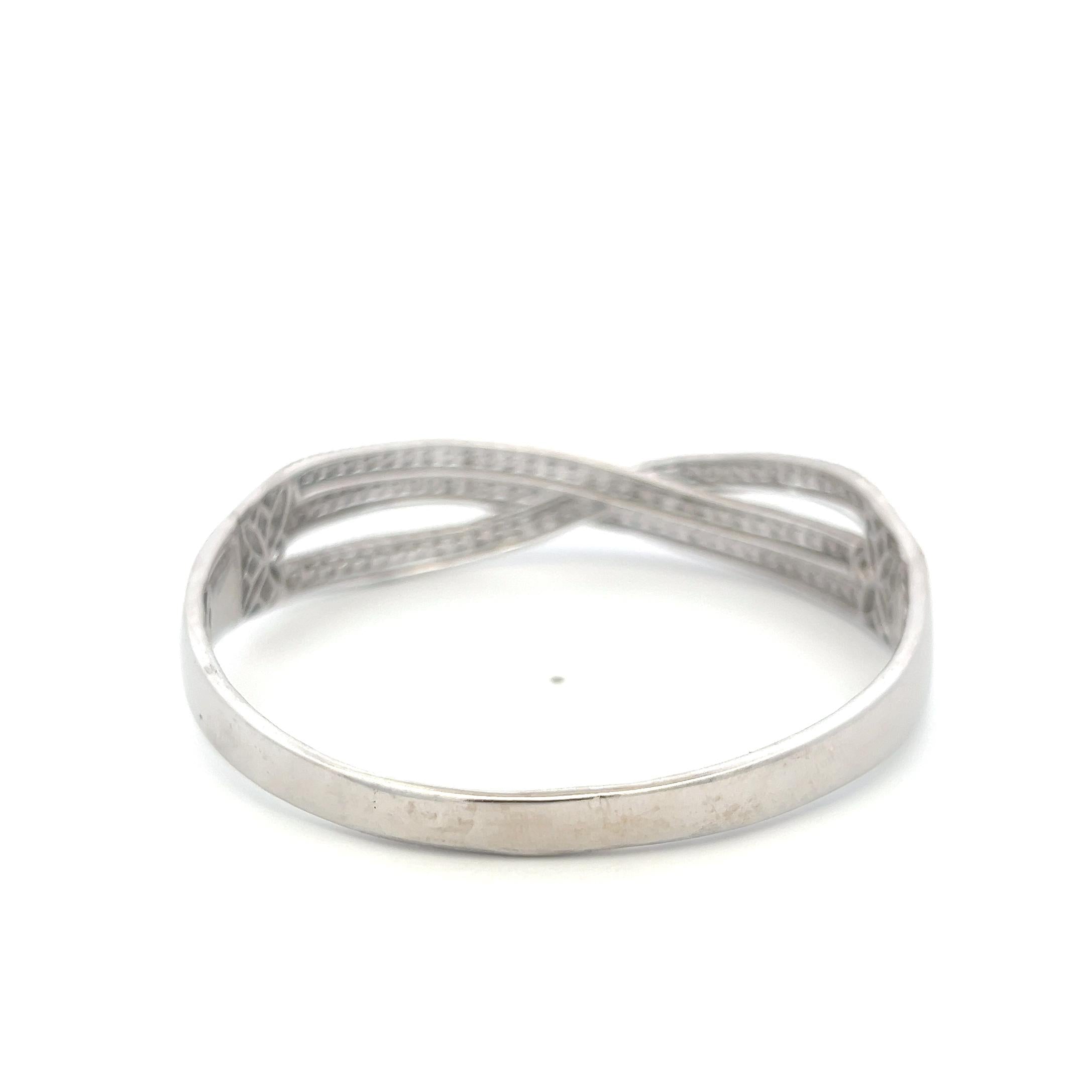 14K White Gold Bangle Bracelet with 5.24 Carat Round H-SI Diamonds Size 8