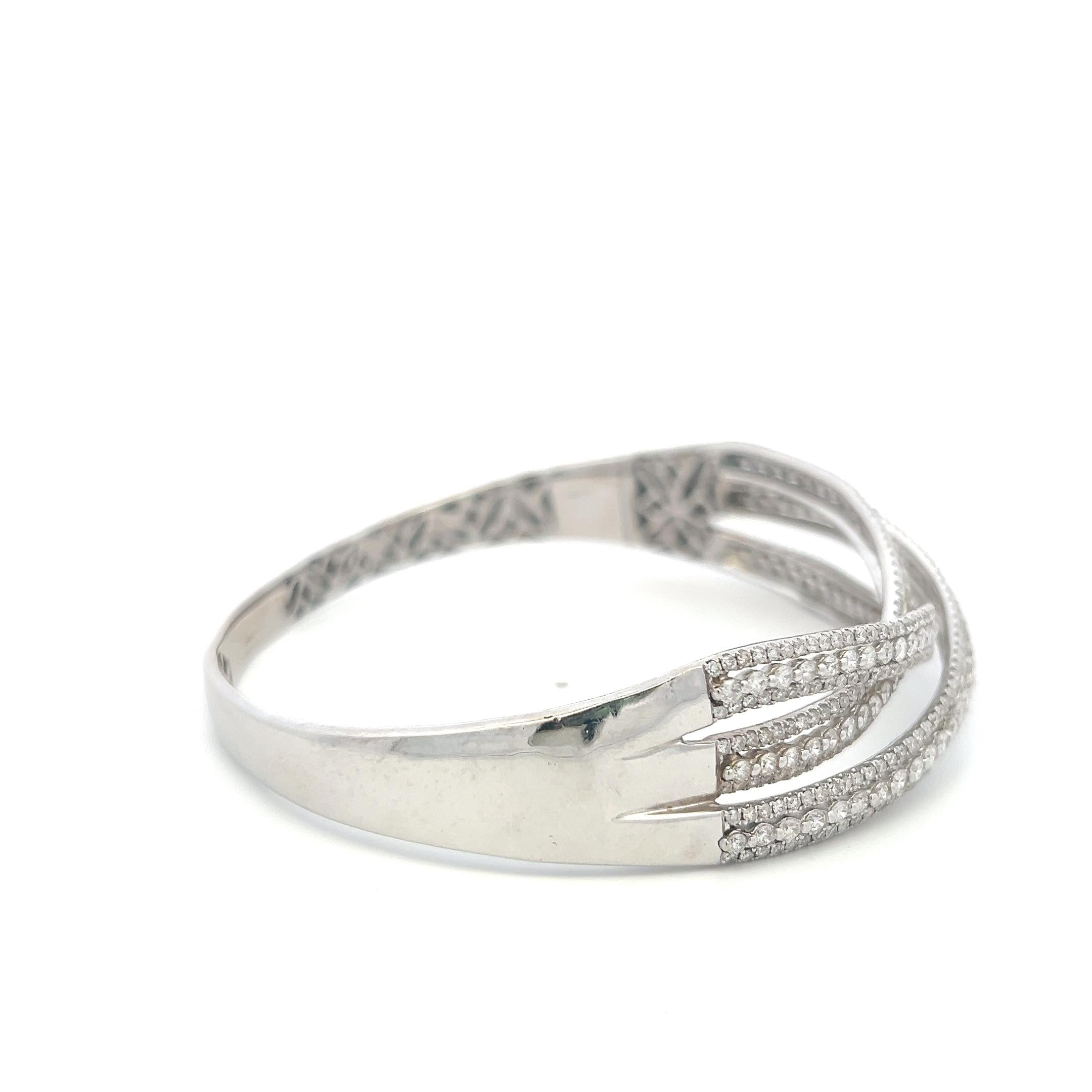 14K White Gold Bangle Bracelet with 5.24 Carat Round H-SI Diamonds Size 8