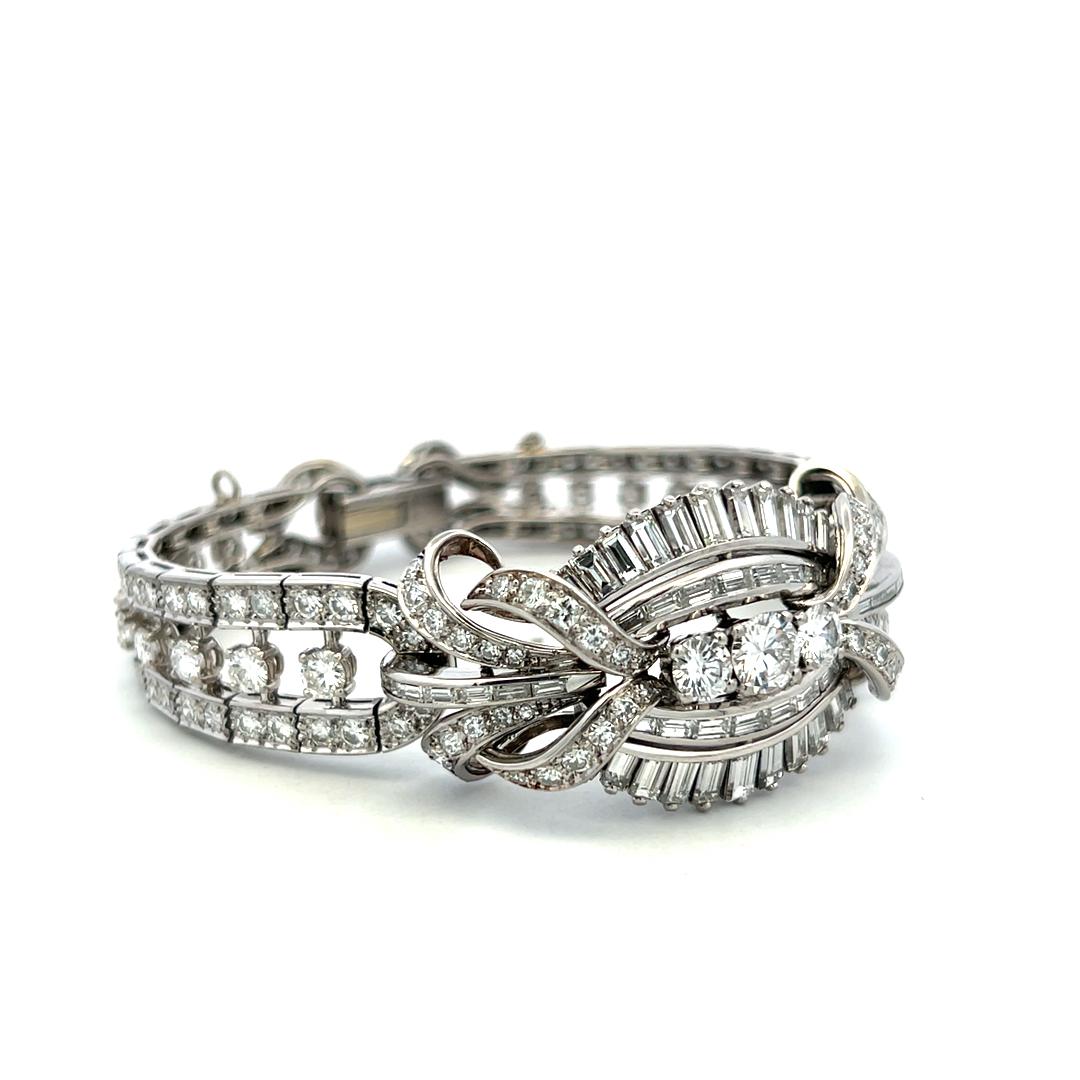 Vintage Platinum Art Deco Bracelet with 12 Carat Mixed Cut H VS Diamonds 7 Inch