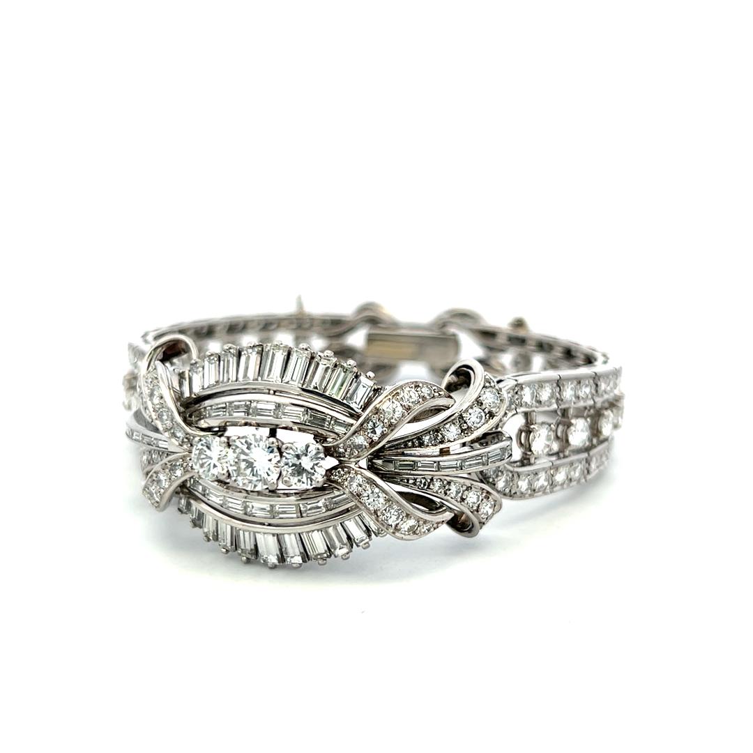 Vintage Platinum Art Deco Bracelet with 12 Carat Mixed Cut H VS Diamonds 7 Inch