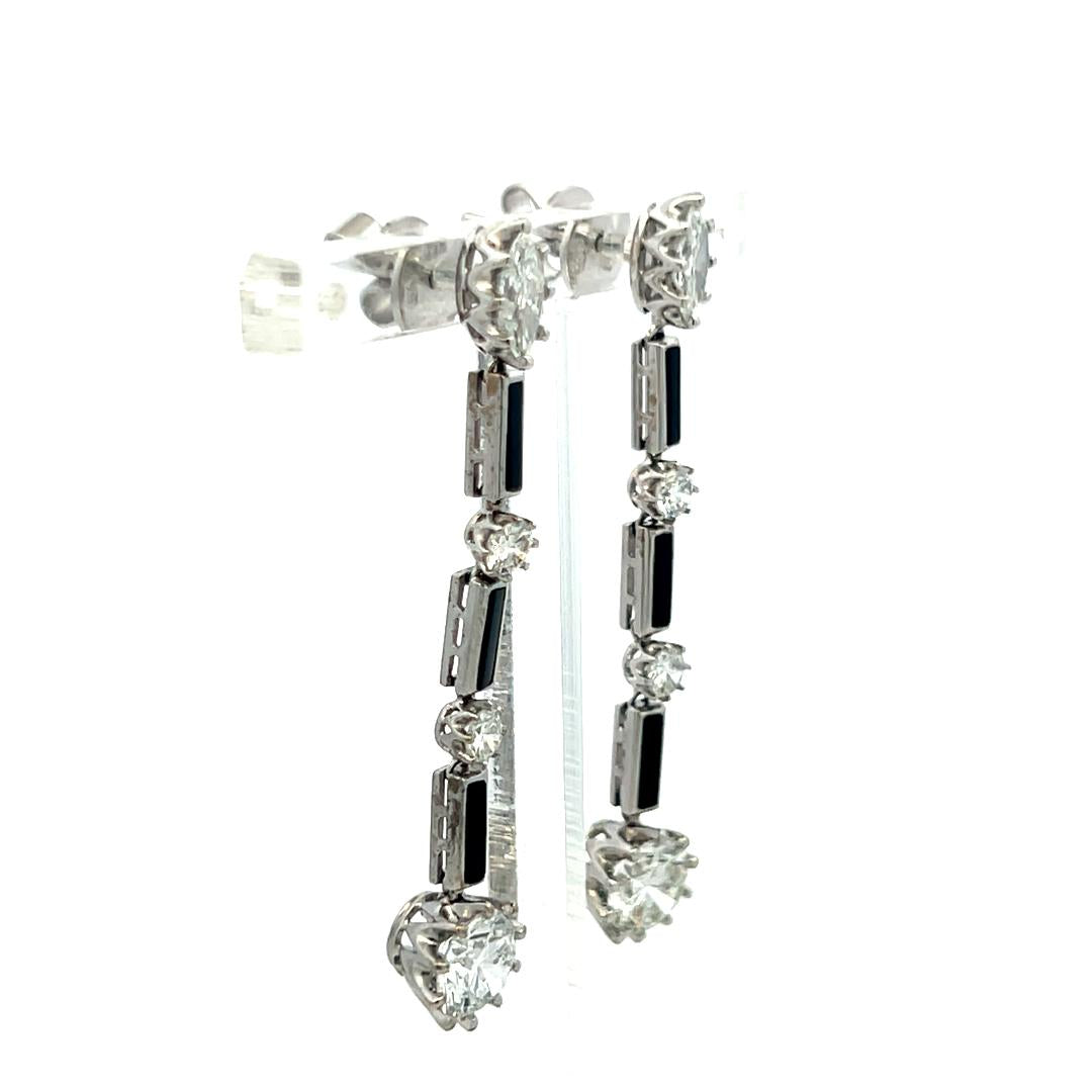 18K White Gold Drop Earrings with 3 Carat E VVS Diamonds and 1 Carat Onyx