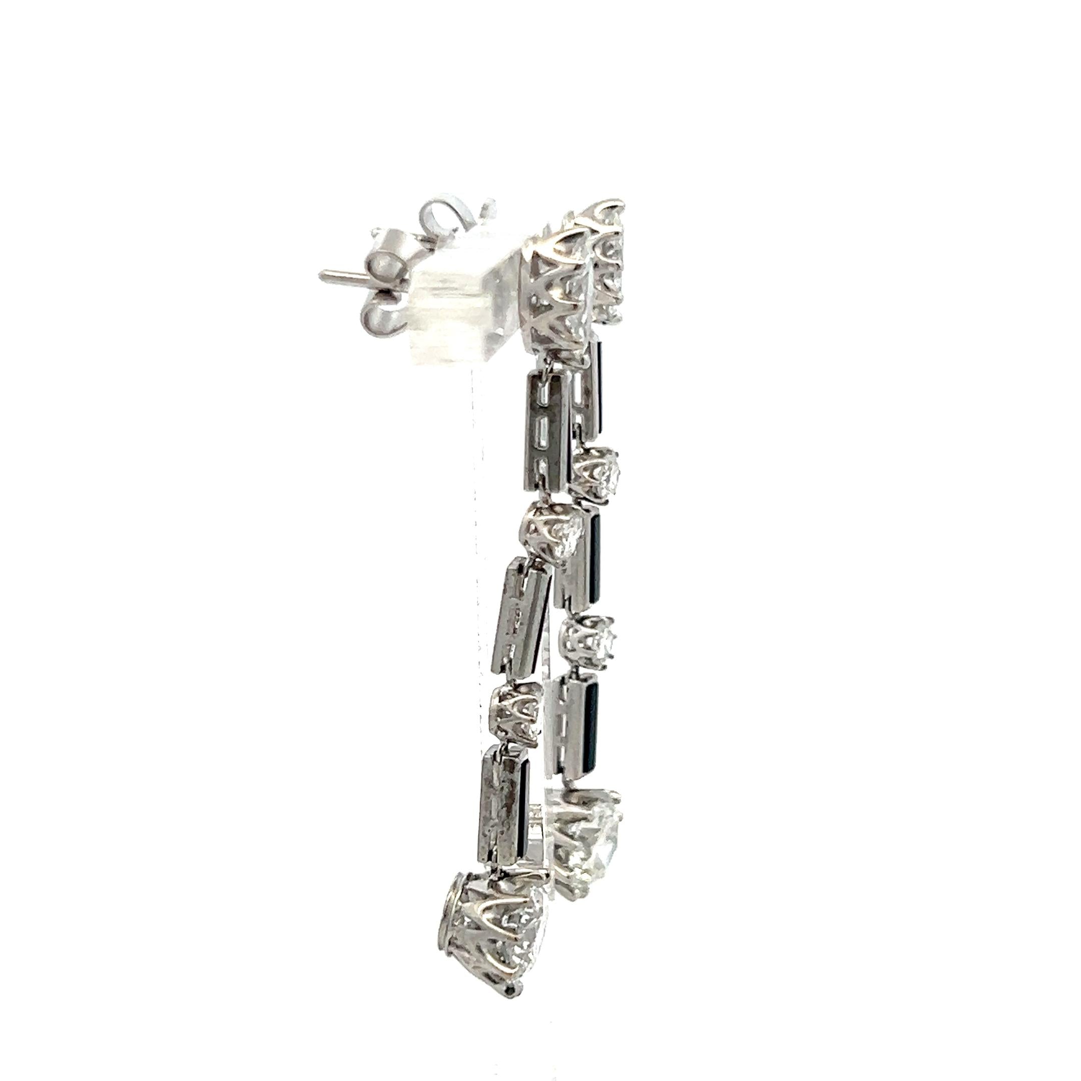 18K White Gold Drop Earrings with 3 Carat E VVS Diamonds and 1 Carat Onyx