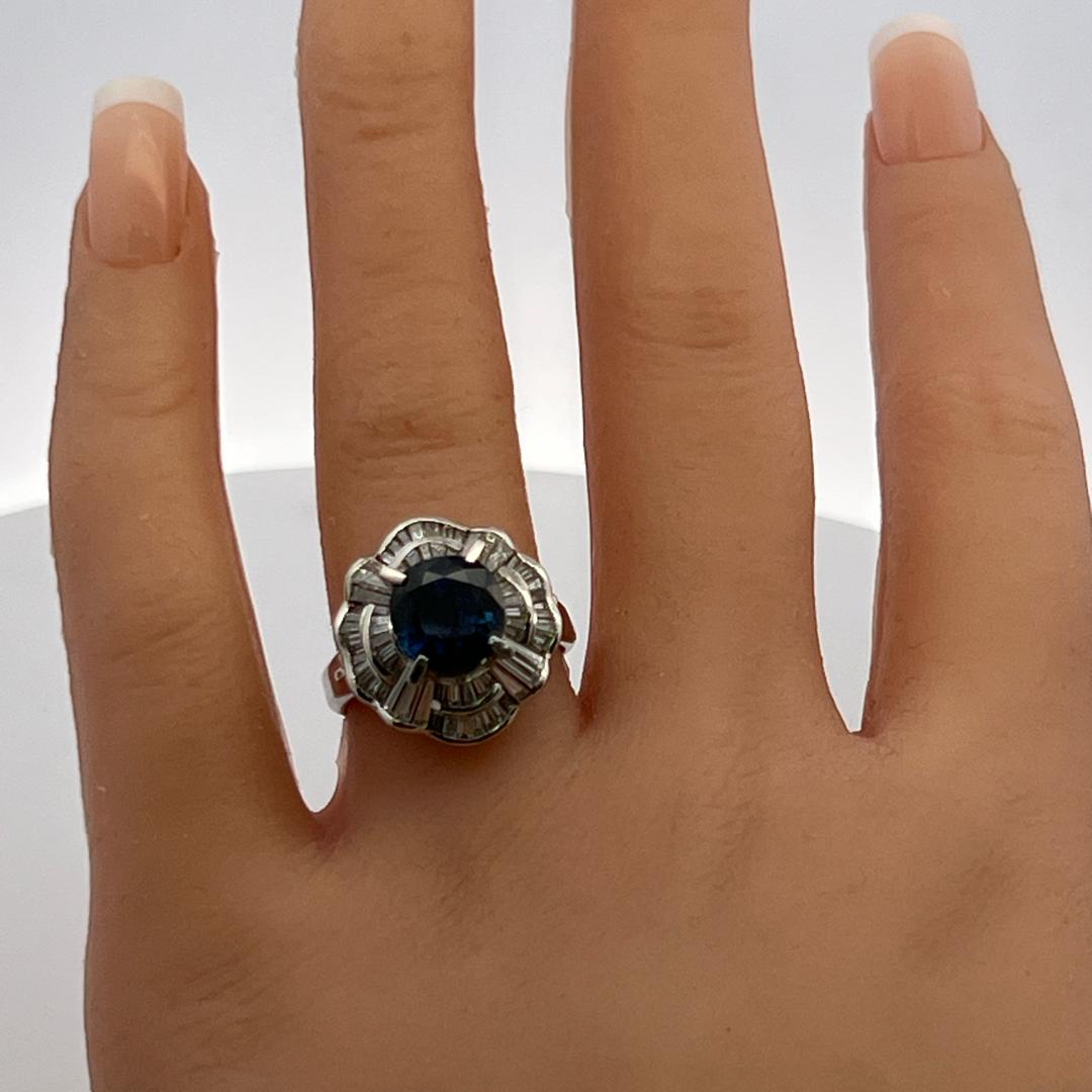 Platinum Ballerina Ring 3ct Tapered H VS Diamonds 2.25ct Sapphire Size 7.25