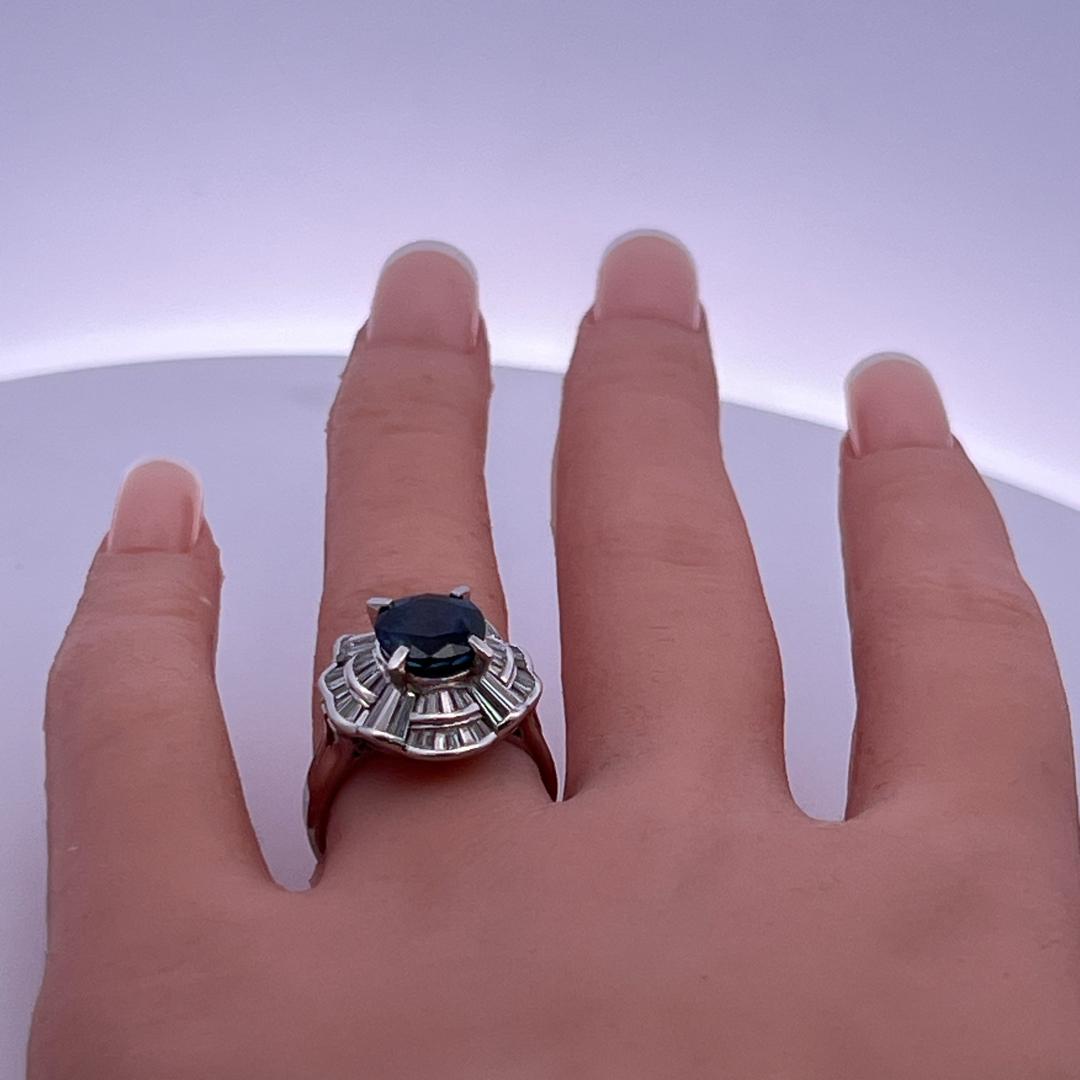 Platinum Ballerina Ring 3ct Tapered H VS Diamonds 2.25ct Sapphire Size 7.25