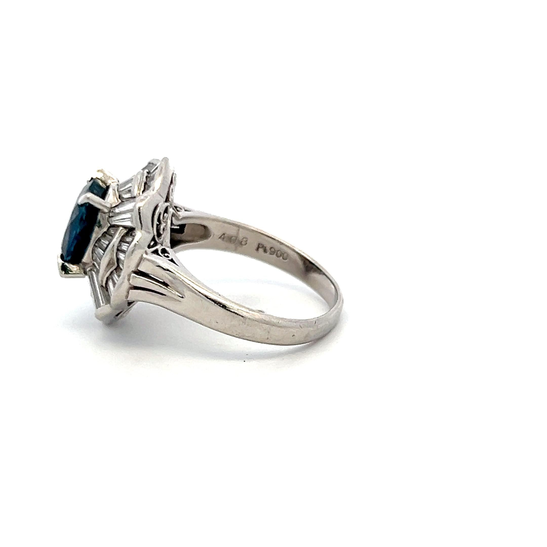 Platinum Ballerina Ring 3ct Tapered H VS Diamonds 2.25ct Sapphire Size 7.25