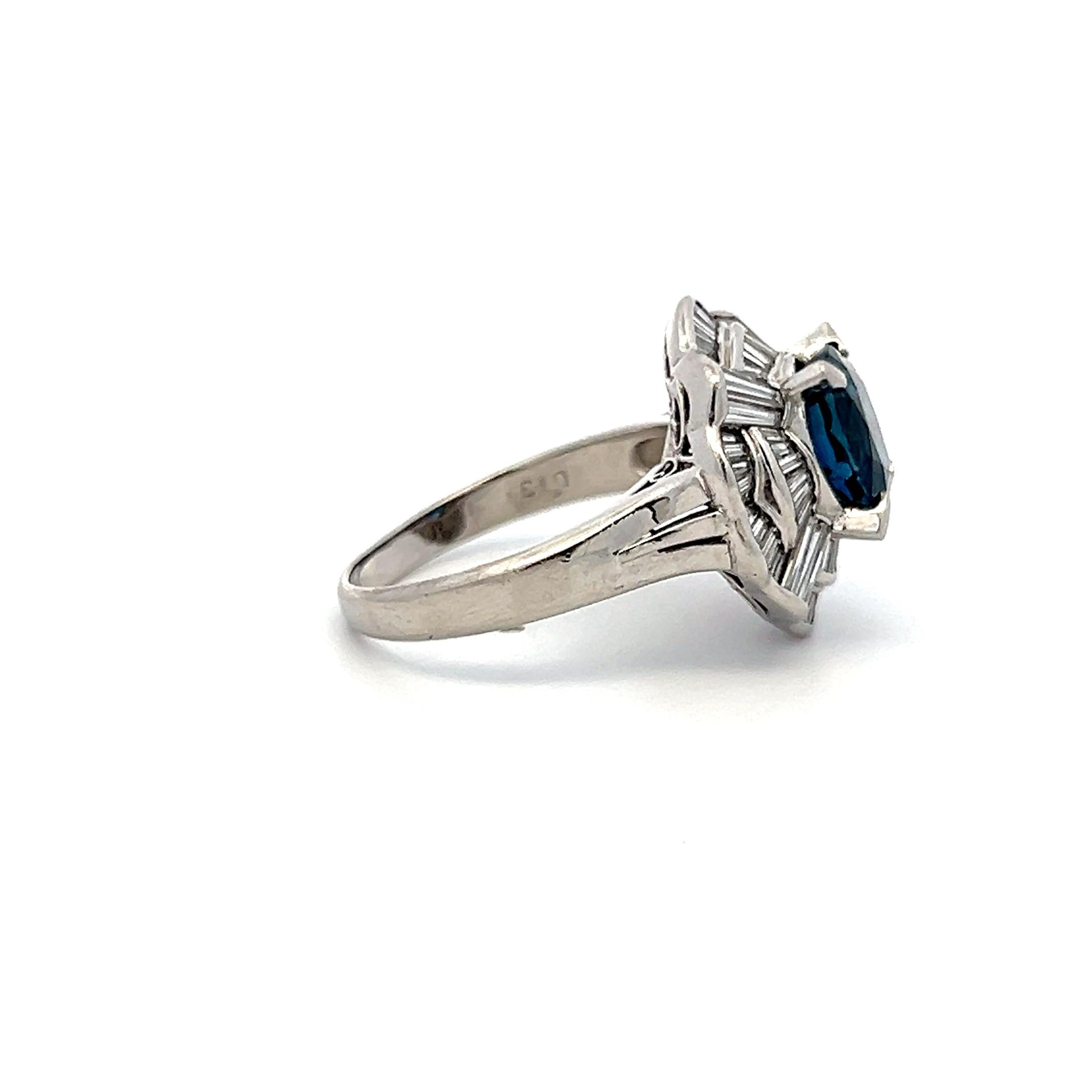 Platinum Ballerina Ring 3ct Tapered H VS Diamonds 2.25ct Sapphire Size 7.25