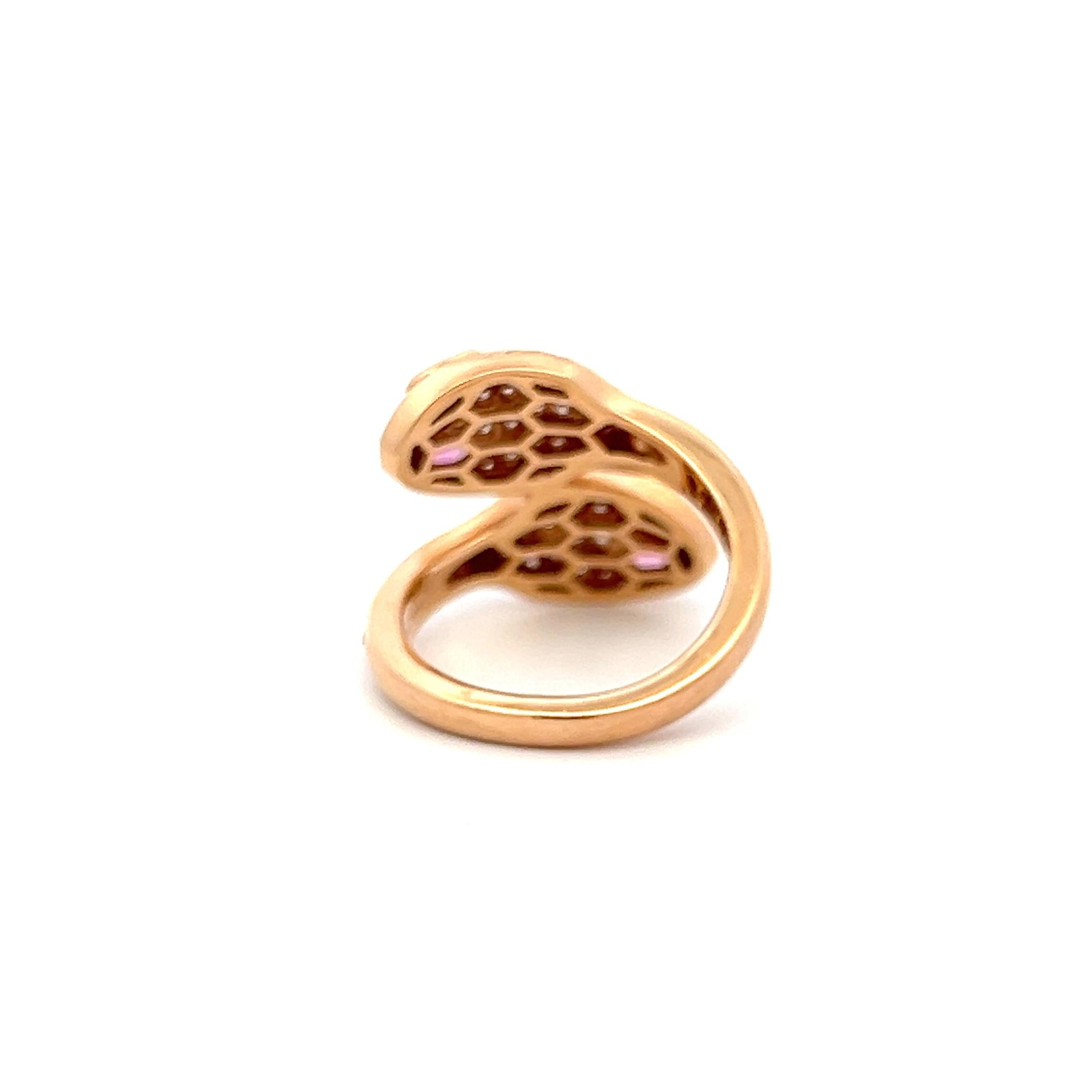 Bvlgari 18K Rose Gold Serpenti Ring 0.59ct Round F VS Diamonds & 0.2ct Rubellite