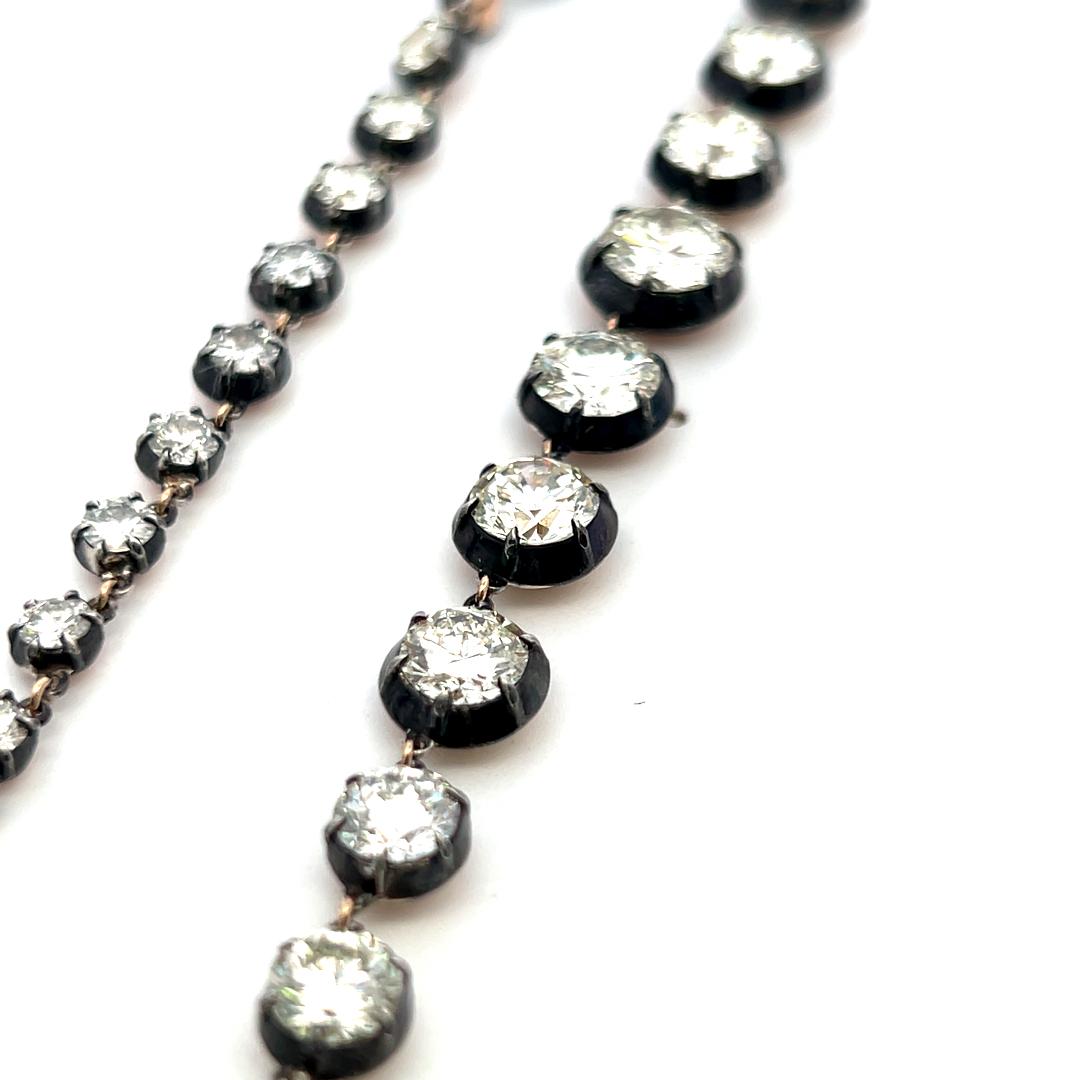 14K Gold Silver Riviera Necklace 24.35 Carat Round and warm Diamonds GIA