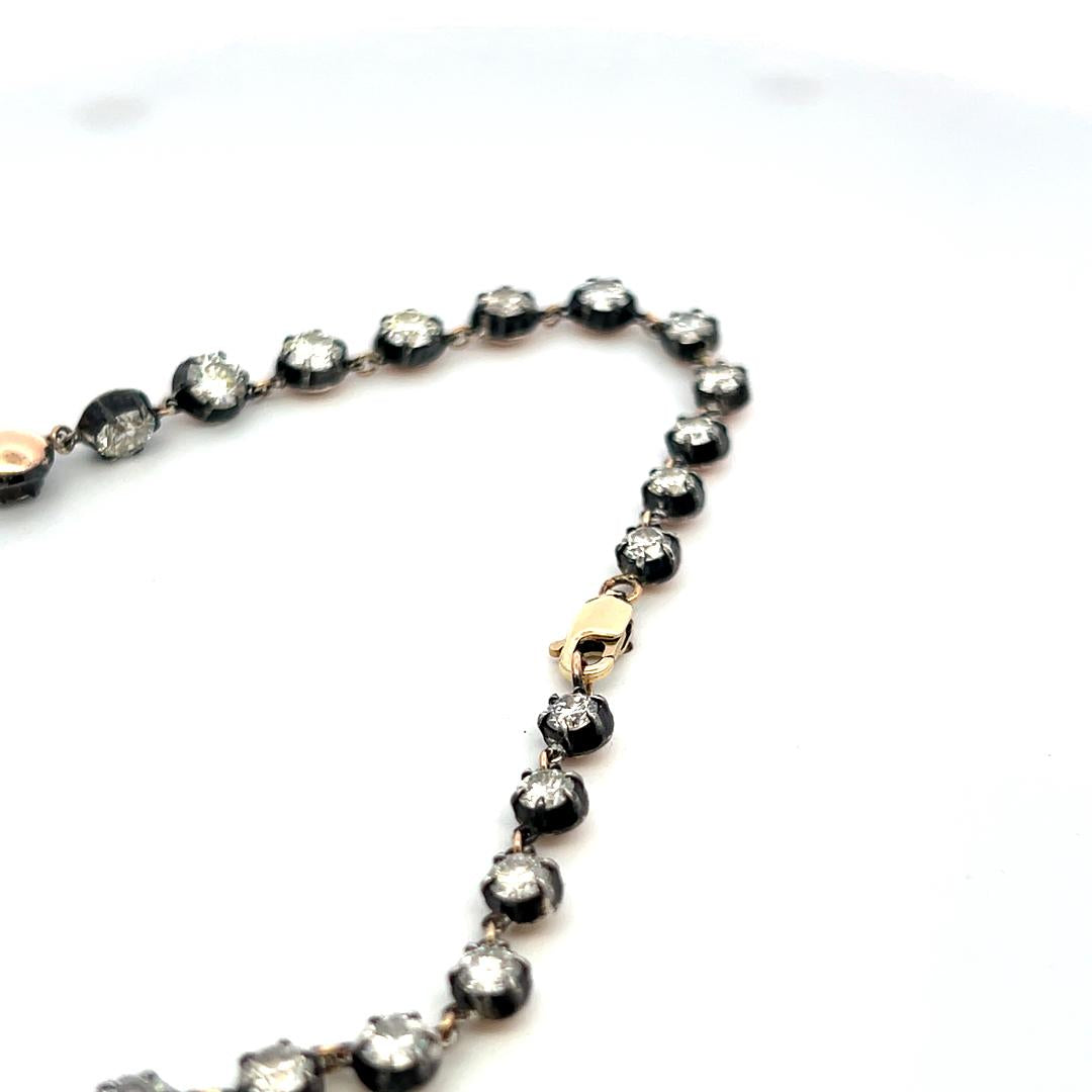 14K Gold Silver Riviera Necklace 24.35 Carat Round and warm Diamonds GIA