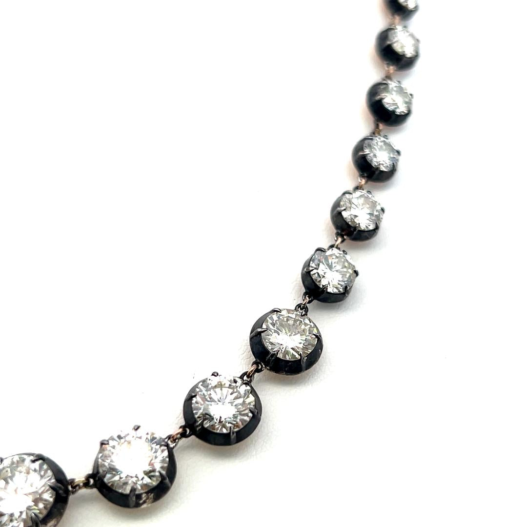 14K Gold Silver Riviera Necklace 24.35 Carat Round and warm Diamonds GIA