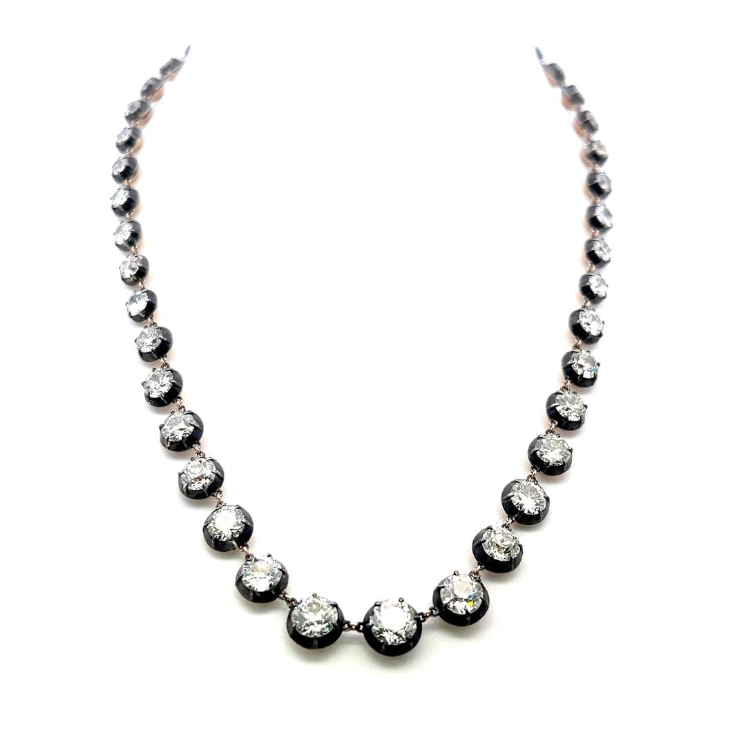 18K Gold-Silver Rivera Necklace 29.66 ct Circular & Old European Diamonds GIA
