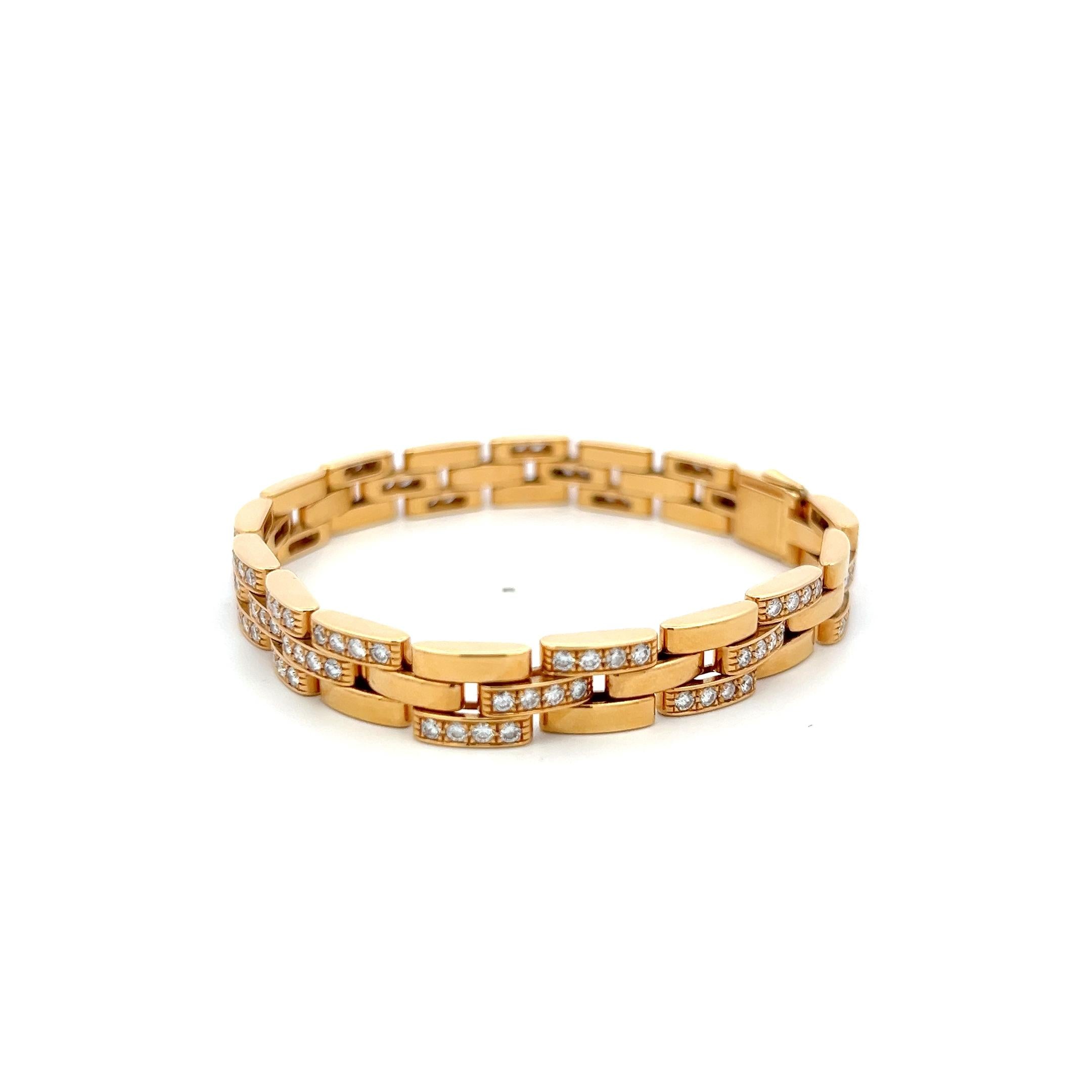 Cartier 18K YG Maillion Link Bracelet with 3 Carat Diamonds with Certificate