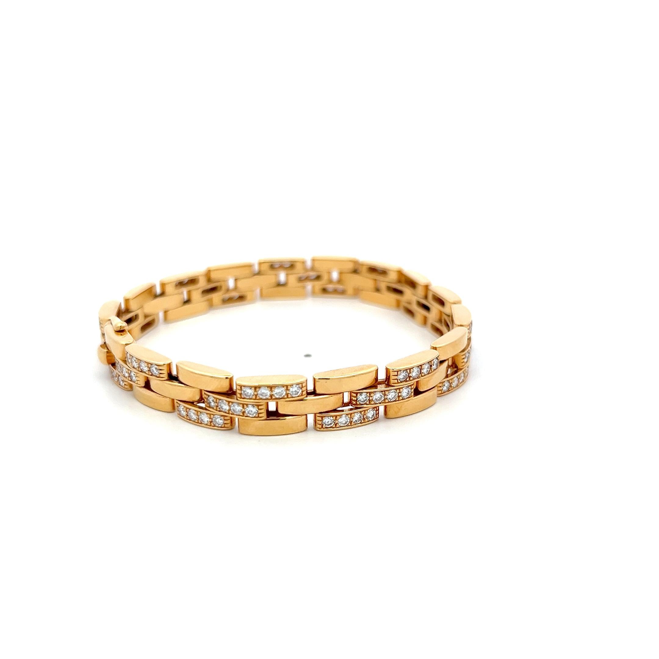 Cartier 18K YG Maillion Link Bracelet with 3 Carat Diamonds with Certificate