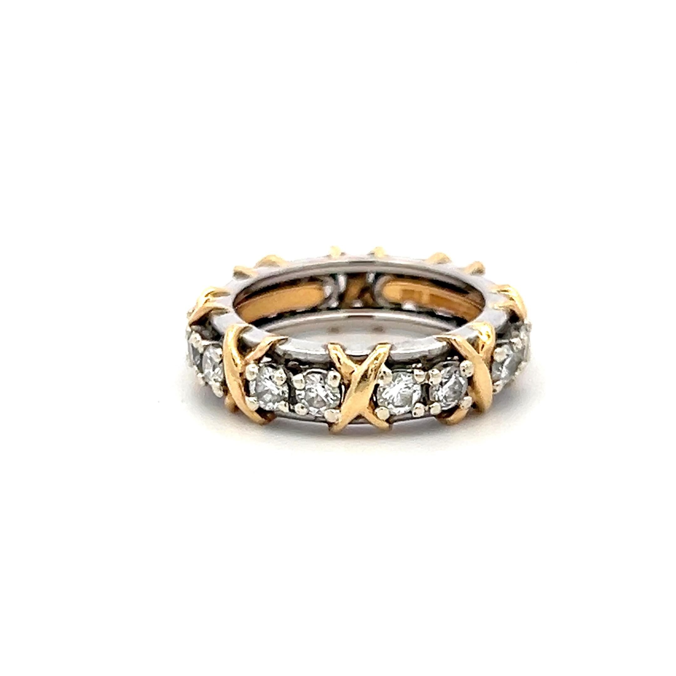 Tiffany & Co 18K Yellow Gold Platinum Band Ring 1.14ct Round F VS Diamond Size 5