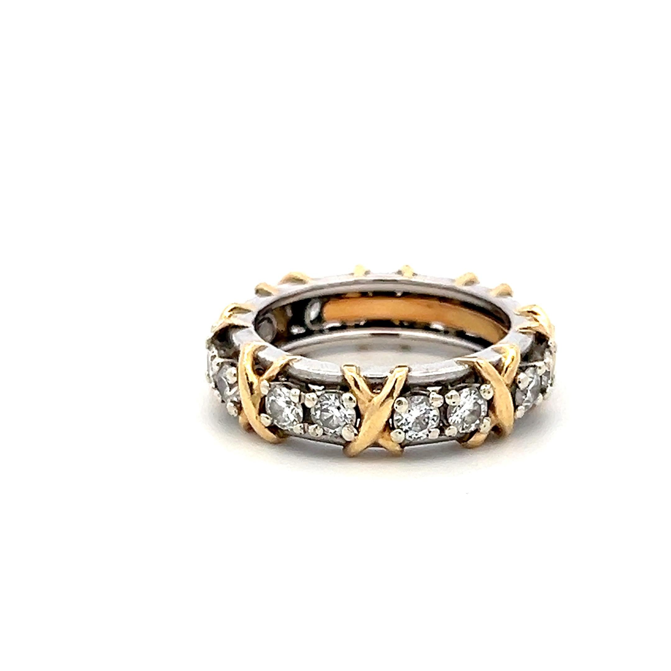 Tiffany & Co 18K Yellow Gold Platinum Band Ring 1.14ct Round F VS Diamond Size 5