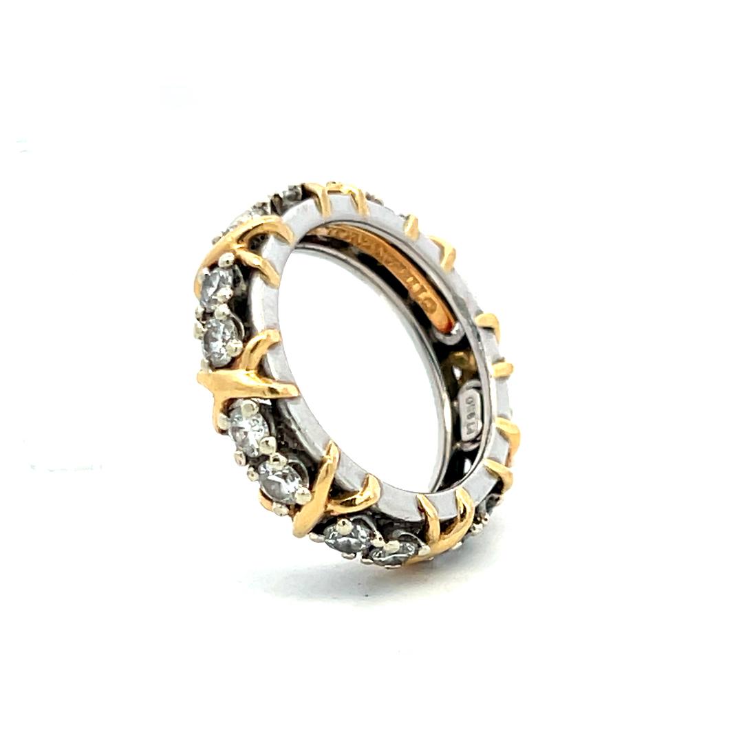 Tiffany & Co 18K Yellow Gold Platinum Band Ring 1.14ct Round F VS Diamond Size 5