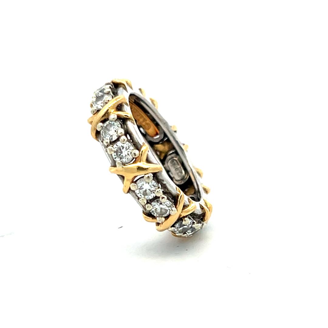 Tiffany & Co 18K Yellow Gold Platinum Band Ring 1.14ct Round F VS Diamond Size 5
