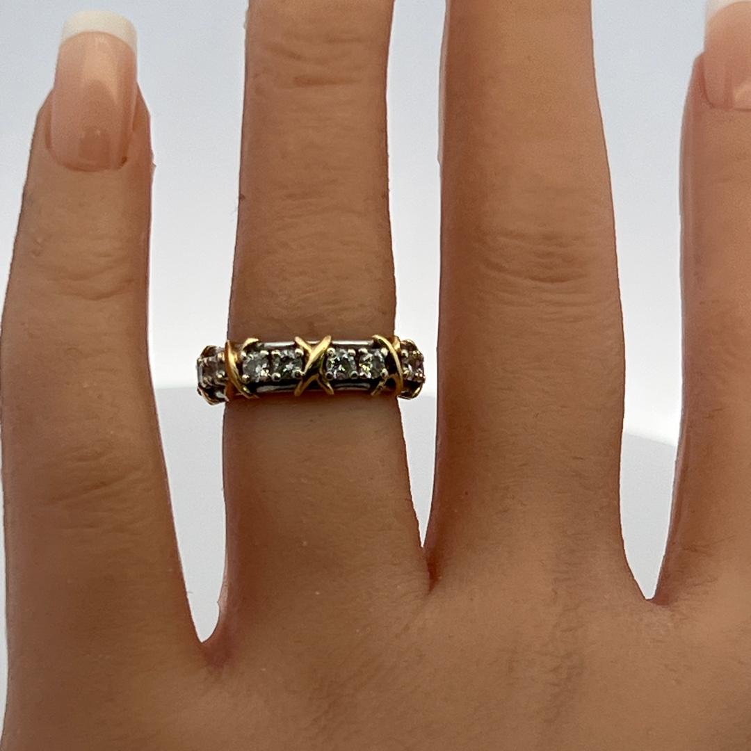 Tiffany & Co 18K Yellow Gold Platinum Band Ring 1.14ct Round F VS Diamond Size 5