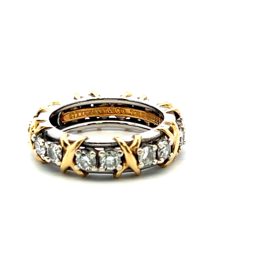 Tiffany & Co 18K Yellow Gold Platinum Band Ring 1.14ct Round F VS Diamond Size 5