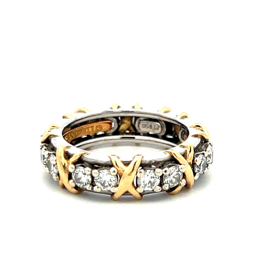 Tiffany & Co 18K Yellow Gold Platinum Band Ring 1.14ct Round F VS Diamond Size 5