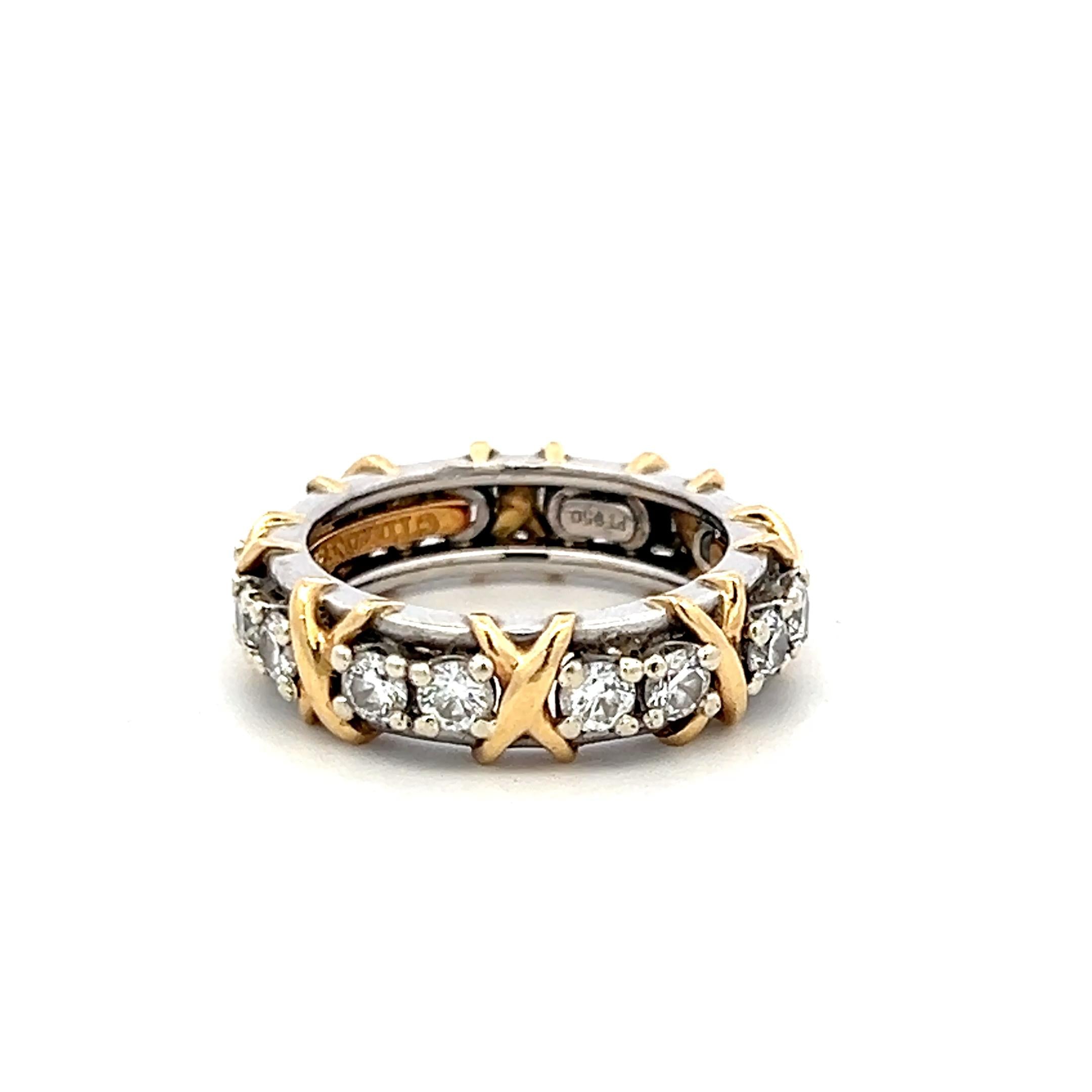 Tiffany & Co 18K Yellow Gold Platinum Band Ring 1.14ct Round F VS Diamond Size 5