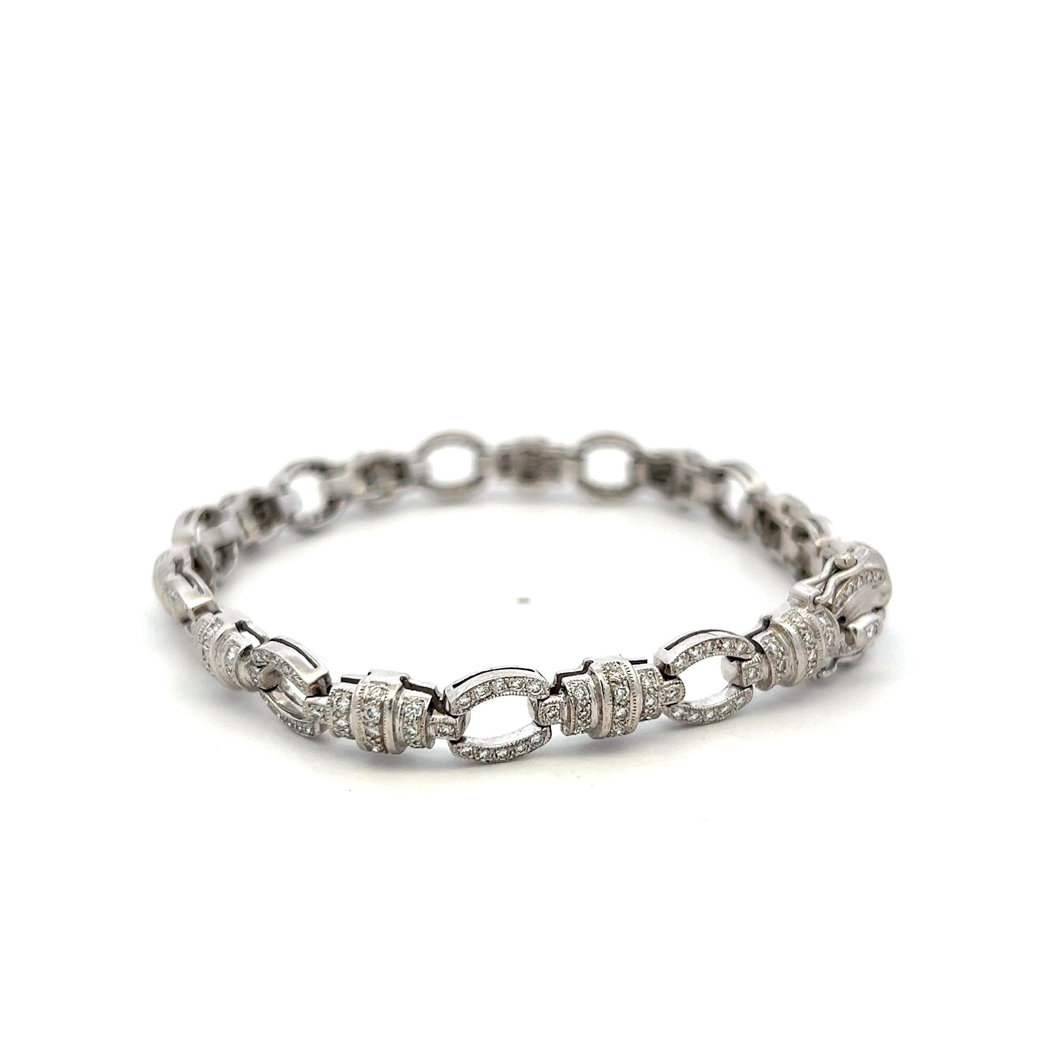 Vintage 18K White Gold Link Bracelet with 1.52 Carat Round I VS Diamonds