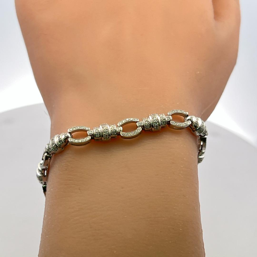 Vintage 18K White Gold Link Bracelet with 1.52 Carat Round I VS Diamonds