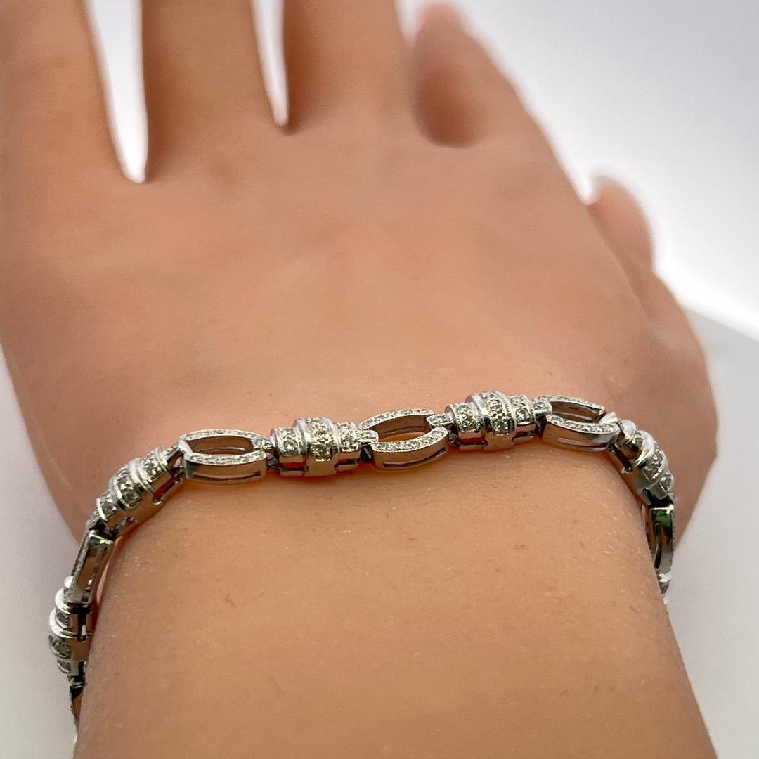 Vintage 18K White Gold Link Bracelet with 1.52 Carat Round I VS Diamonds