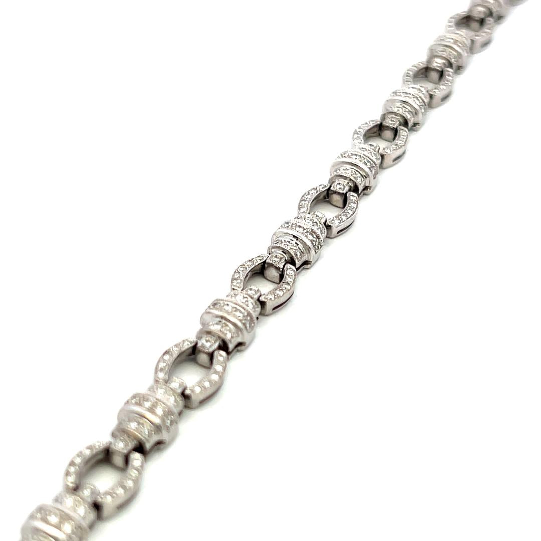 Vintage 18K White Gold Link Bracelet with 1.52 Carat Round I VS Diamonds