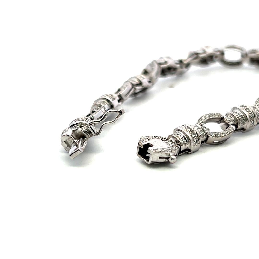 Vintage 18K White Gold Link Bracelet with 1.52 Carat Round I VS Diamonds