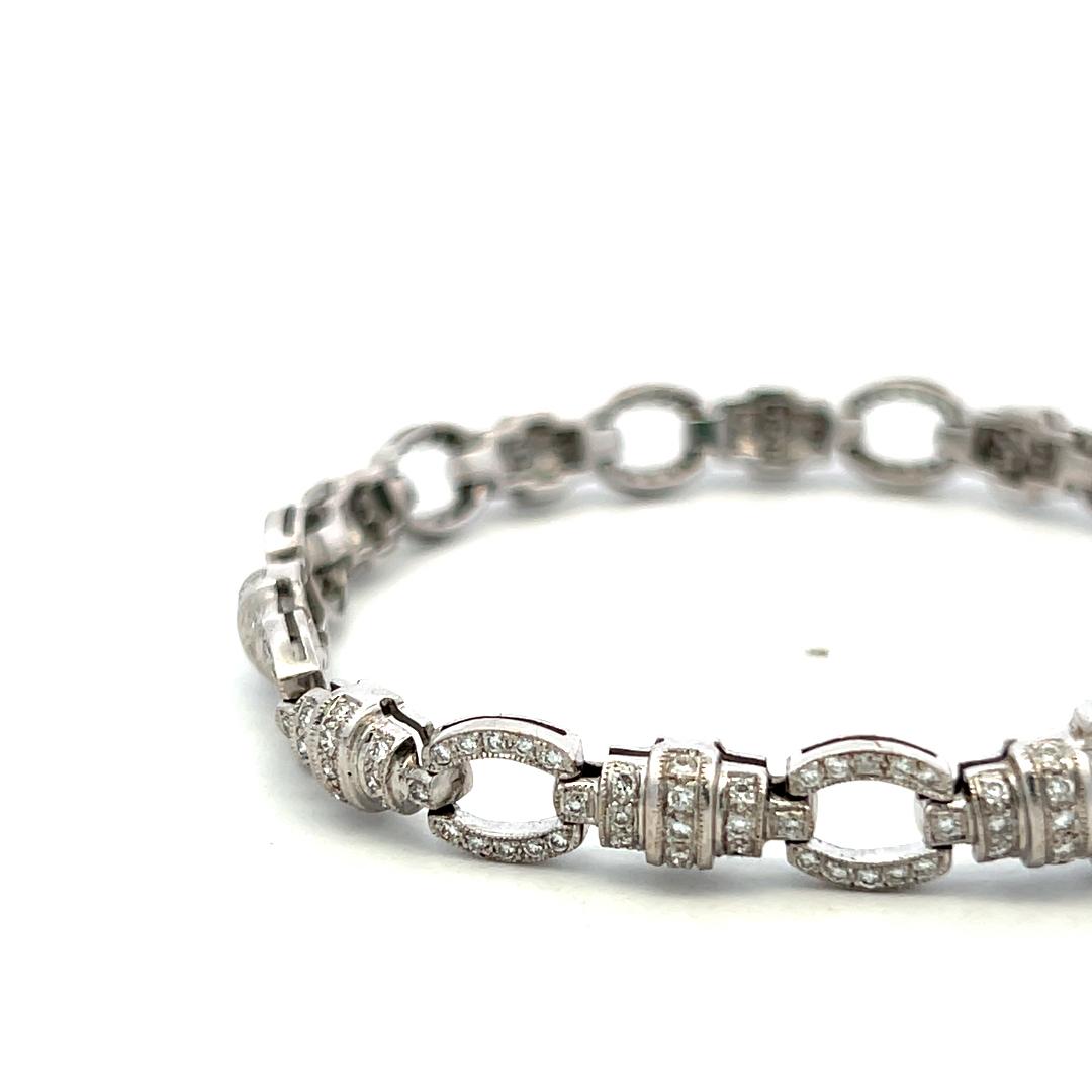 Vintage 18K White Gold Link Bracelet with 1.52 Carat Round I VS Diamonds