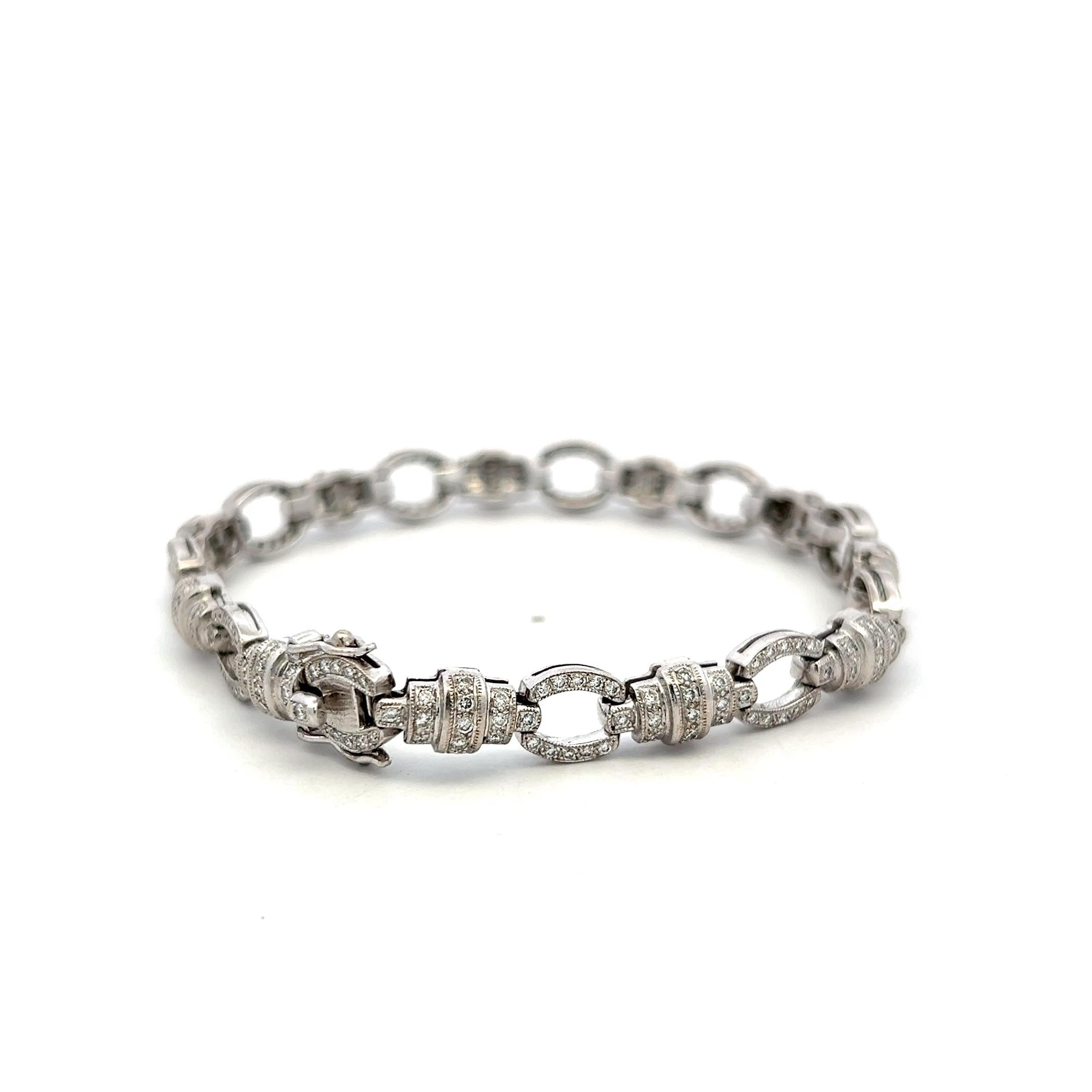 Vintage 18K White Gold Link Bracelet with 1.52 Carat Round I VS Diamonds