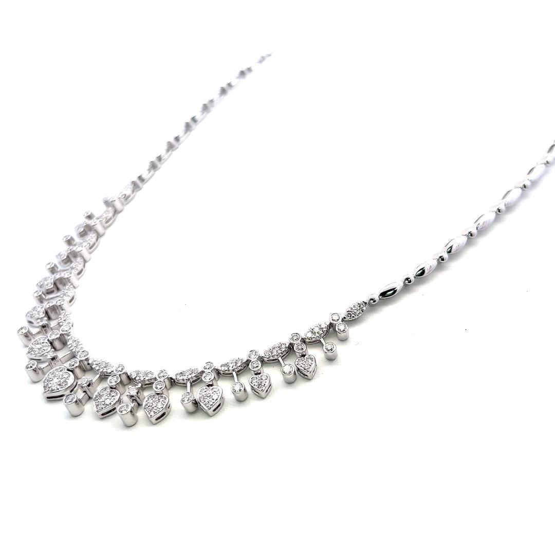 Estate 18K White Gold Riviera Necklace with 3.5 Carat Round H VS Diamonds