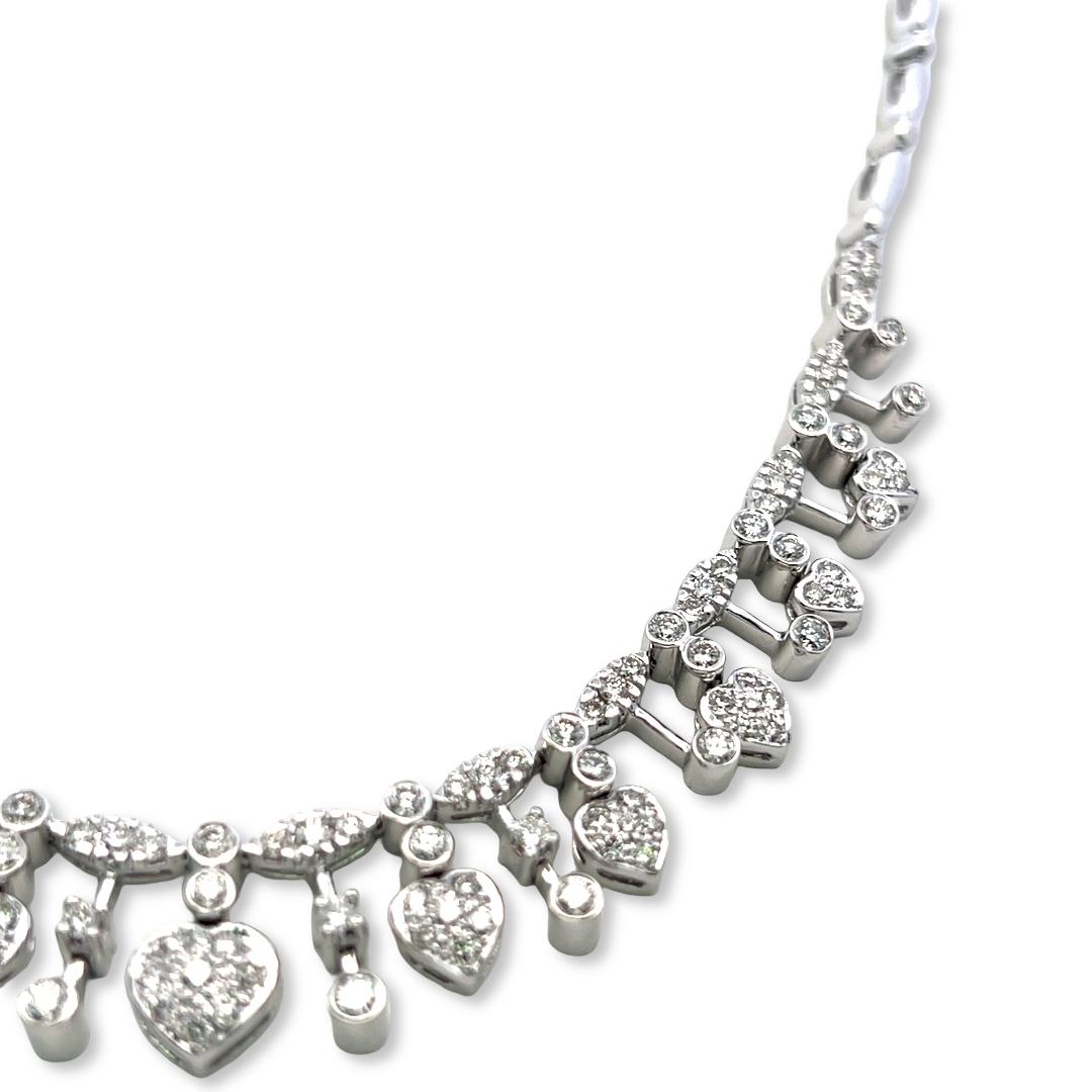 Estate 18K White Gold Riviera Necklace with 3.5 Carat Round H VS Diamonds