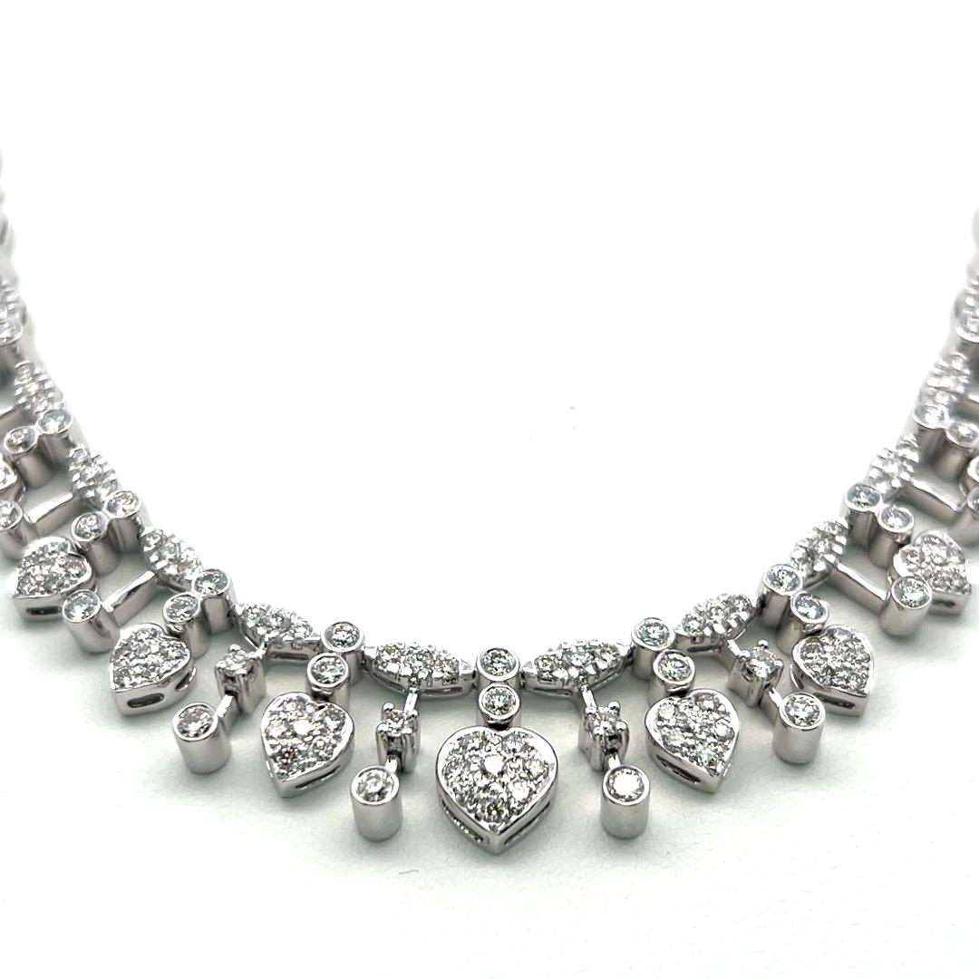 Estate 18K White Gold Riviera Necklace with 3.5 Carat Round H VS Diamonds