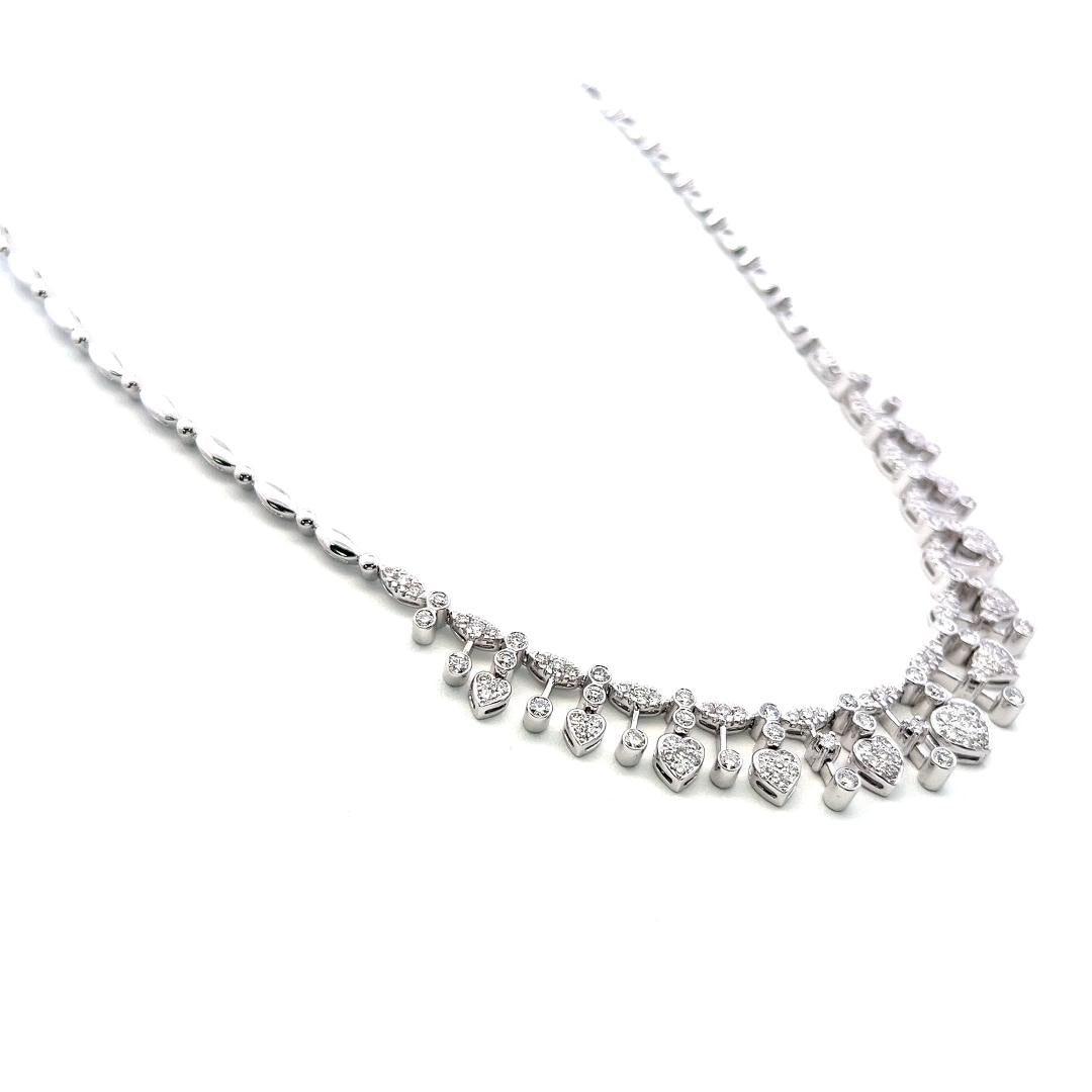 Estate 18K White Gold Riviera Necklace with 3.5 Carat Round H VS Diamonds