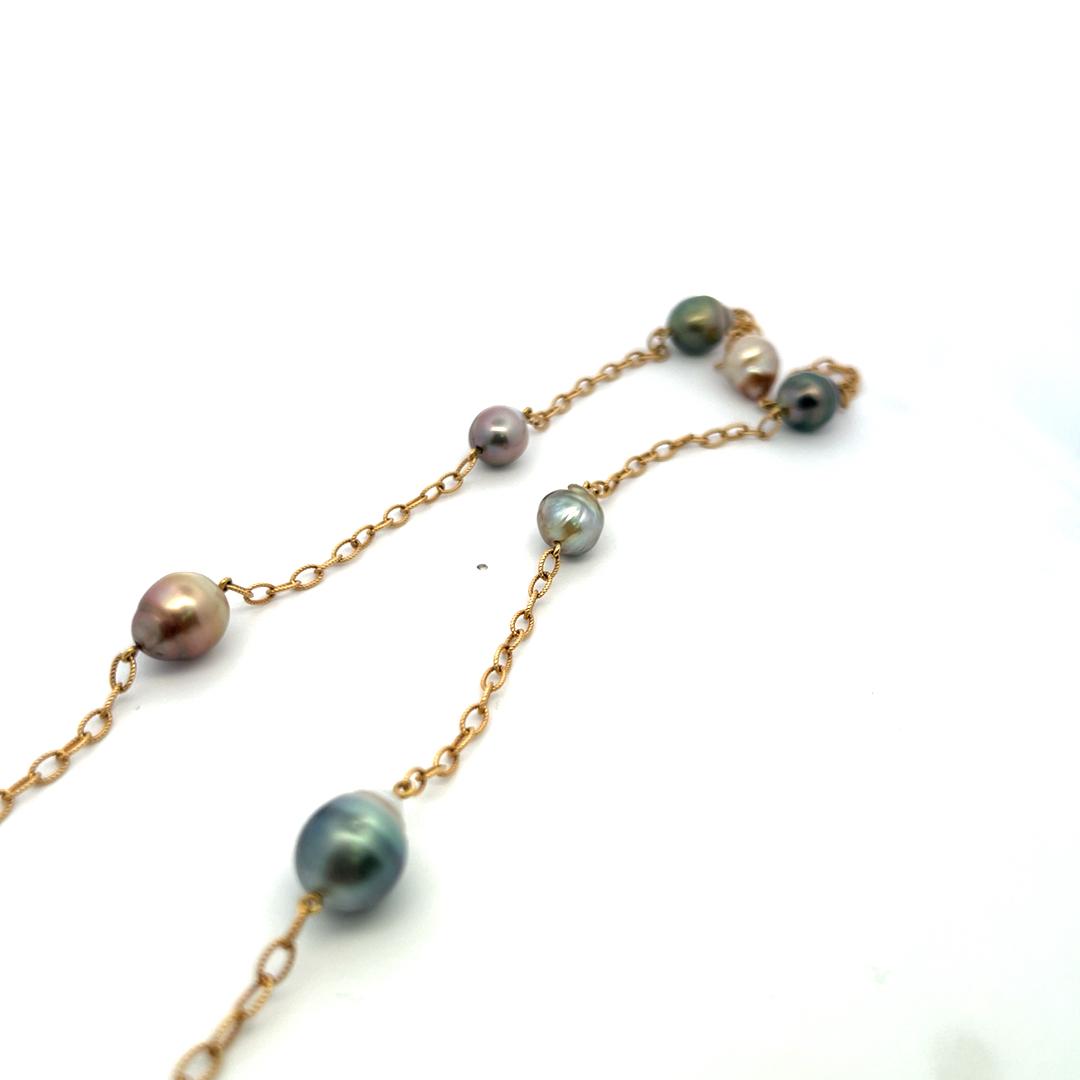 18K YG Pendant Necklace with 0.32ct Round Diamonds Pearls & Smokey Quartz